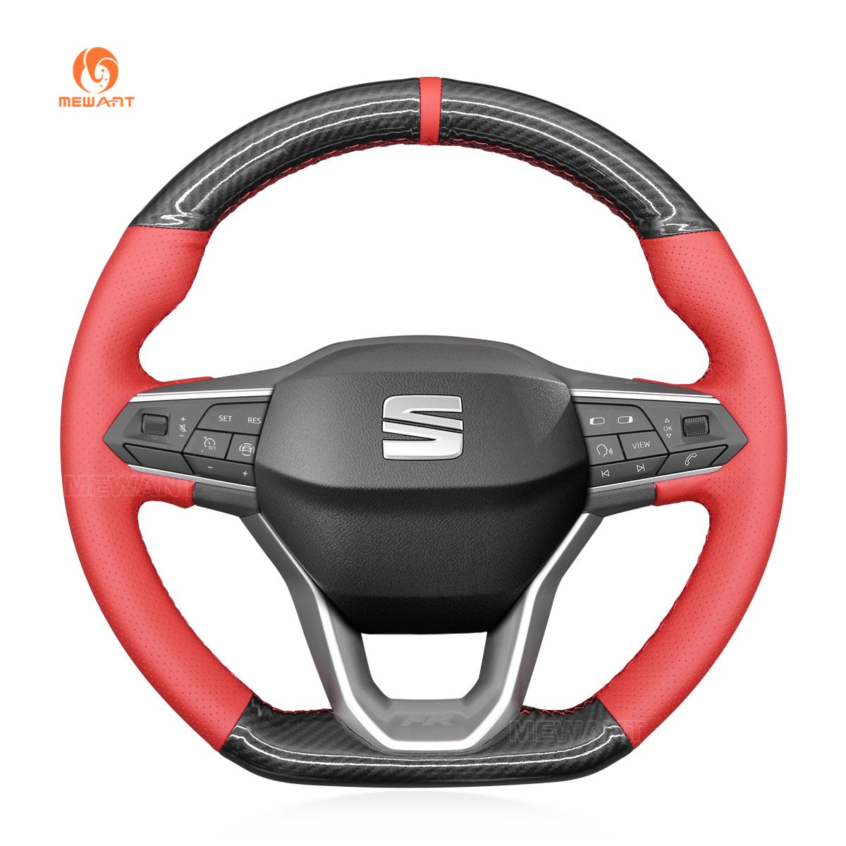 MEWANT Steering Wheel Cover for Seat Leon Ateca Tarraco 2020 - 2021 - Alcantara, Leather, Carbon Fiber, Easy Install, Non - Slip, Best Steering Wheel Cover