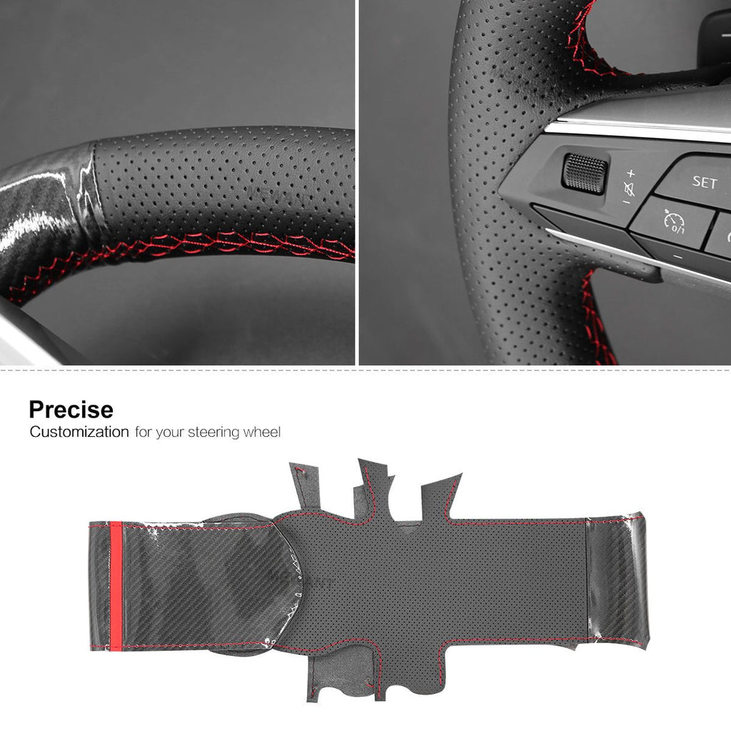 MEWANT Steering Wheel Cover for Seat Leon Ateca Tarraco 2020 - 2021 - Alcantara, Leather, Carbon Fiber, Easy Install, Non - Slip, Best Steering Wheel Cover