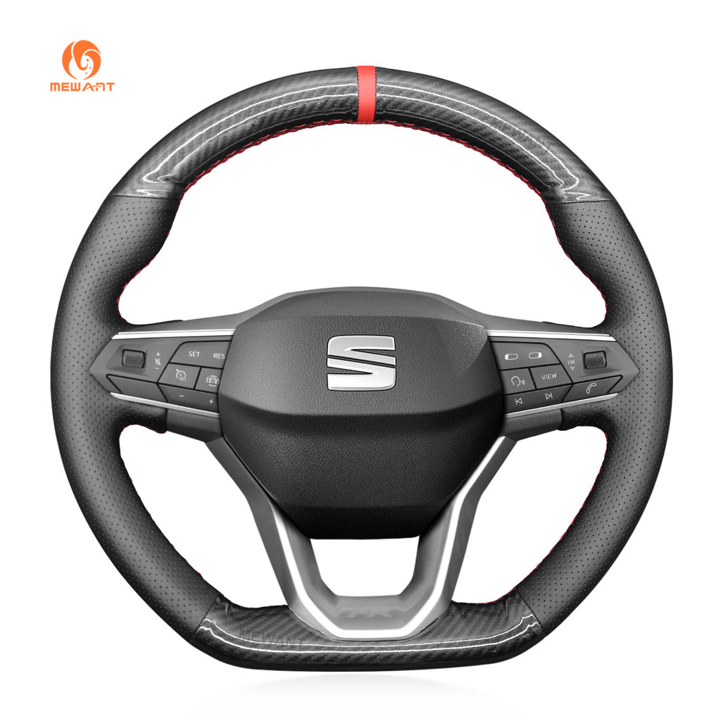 MEWANT Steering Wheel Cover for Seat Leon Ateca Tarraco 2020 - 2021 - Alcantara, Leather, Carbon Fiber, Easy Install, Non - Slip, Best Steering Wheel Cover