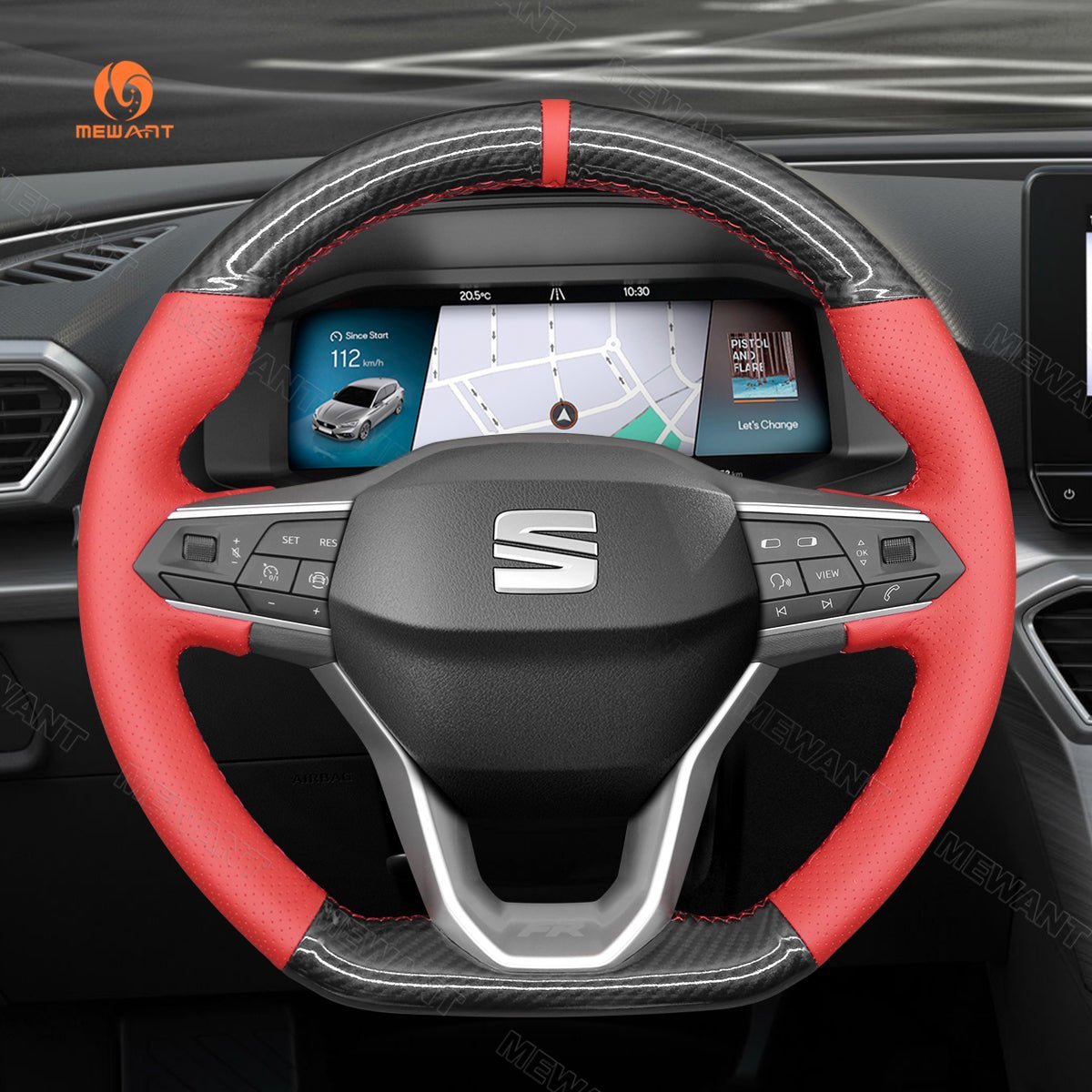 MEWANT Steering Wheel Cover for Seat Leon Ateca Tarraco 2020 - 2021 - Alcantara, Leather, Carbon Fiber, Easy Install, Non - Slip, Best Steering Wheel Cover