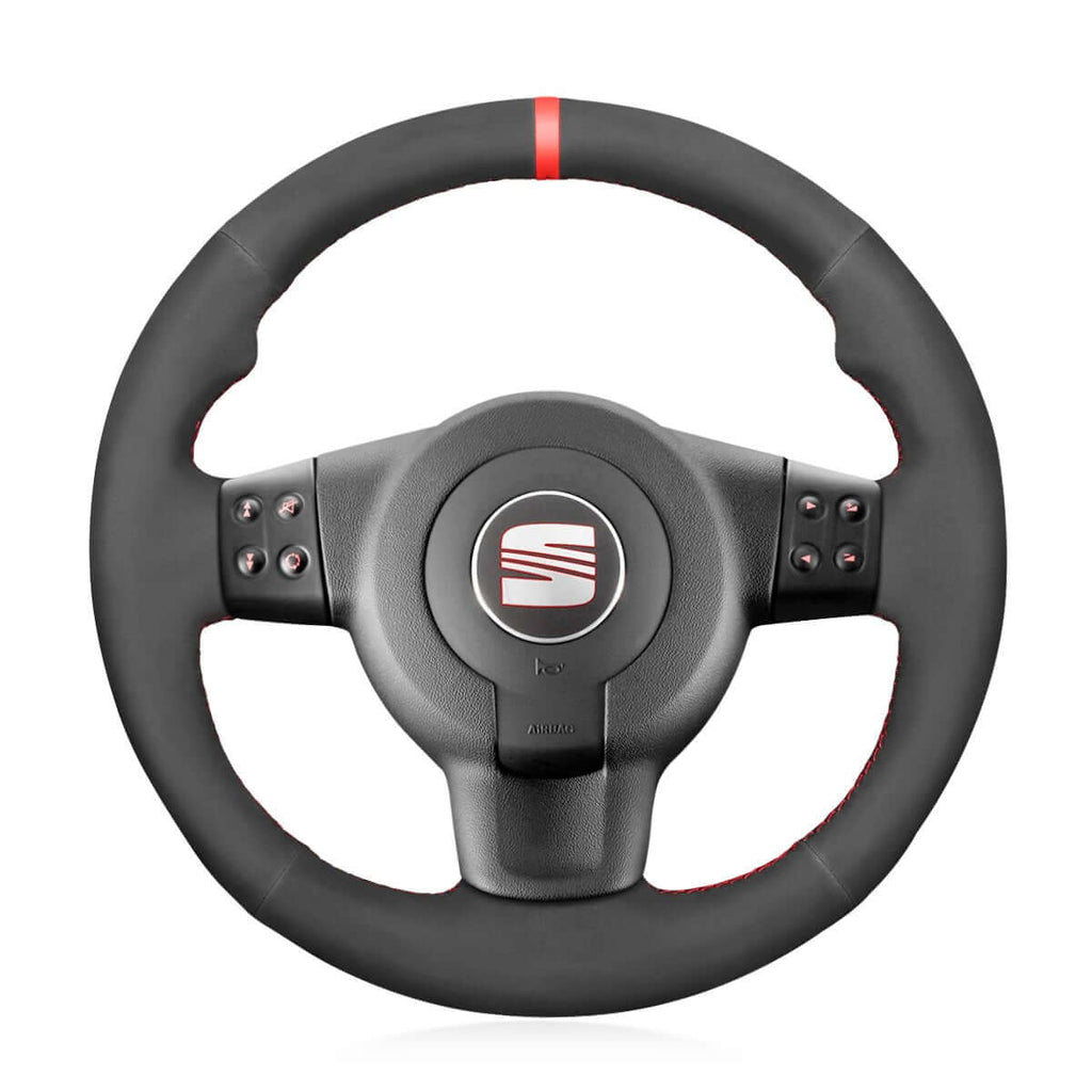 MEWANT Steering Wheel Cover for Seat Leon FR|Cupra MK2 1P Ibiza FR 6L 2005 - 2009 - Alcantara, Leather, Carbon Fiber, Easy Install, Non - Slip, Best Steering Wheel Cover