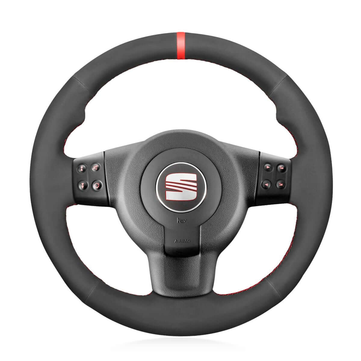 MEWANT Steering Wheel Cover for Seat Leon FR|Cupra MK2 1P Ibiza FR 6L 2005 - 2009 - Alcantara, Leather, Carbon Fiber, Easy Install, Non - Slip, Best Steering Wheel Cover
