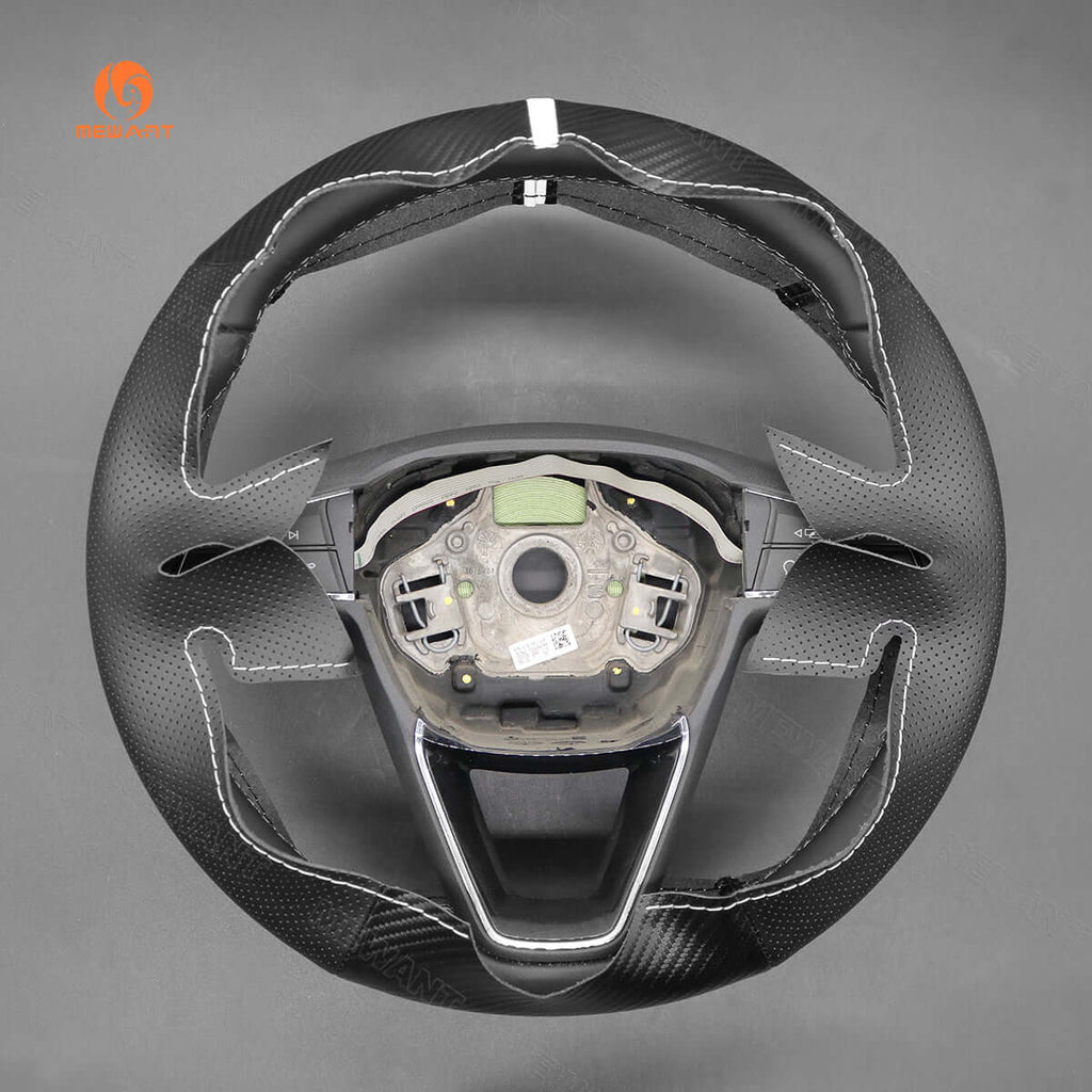 MEWANT Steering Wheel Cover for Seat Leon Ibiza Alhambra Arona Ateca 2013 - 2020 - Alcantara, Leather, Carbon Fiber, Easy Install, Non - Slip, Best Steering Wheel Cover