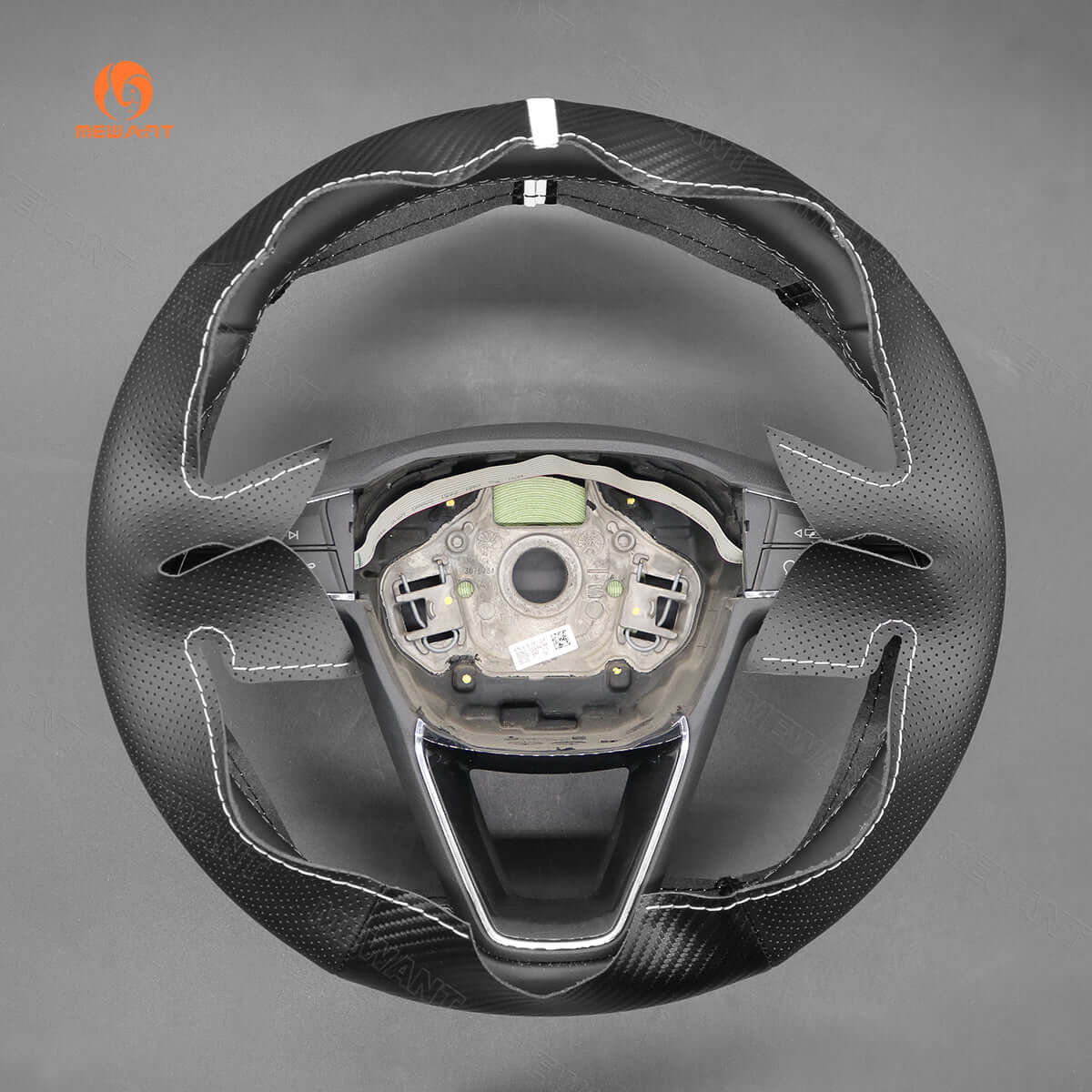 MEWANT Steering Wheel Cover for Seat Leon Ibiza Alhambra Arona Ateca 2013 - 2020 - Alcantara, Leather, Carbon Fiber, Easy Install, Non - Slip, Best Steering Wheel Cover