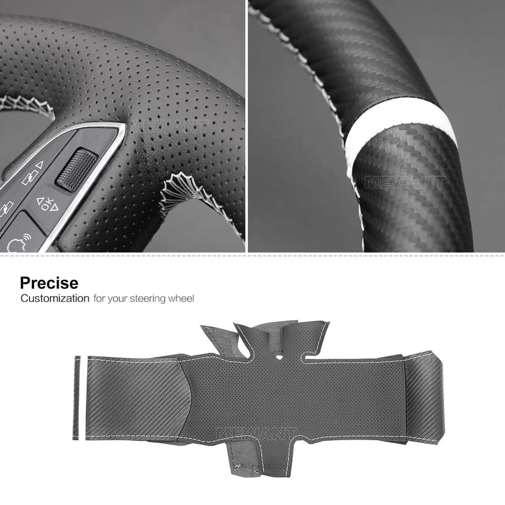 MEWANT Steering Wheel Cover for Seat Leon Ibiza Alhambra Arona Ateca 2013 - 2020 - Alcantara, Leather, Carbon Fiber, Easy Install, Non - Slip, Best Steering Wheel Cover