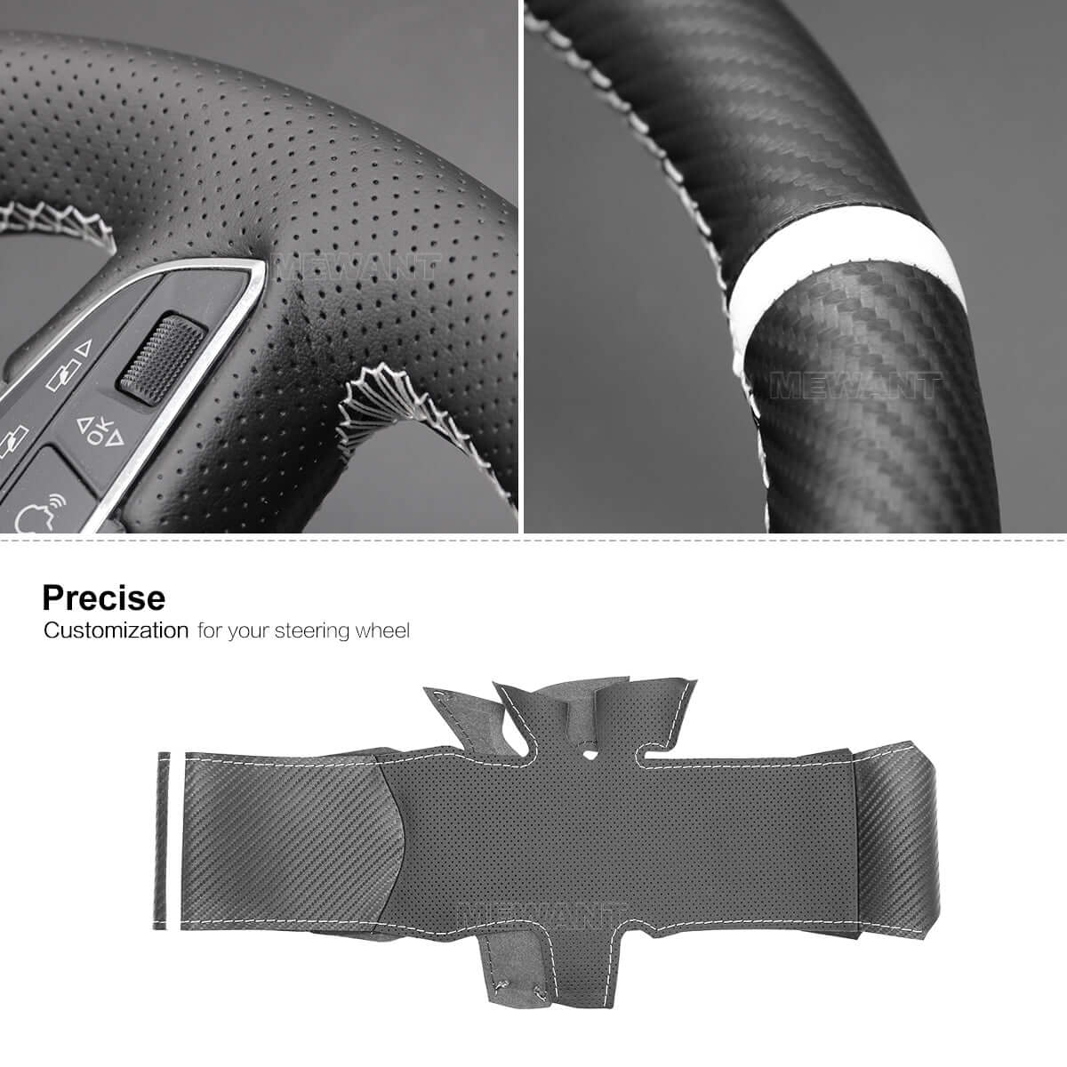 MEWANT Steering Wheel Cover for Seat Leon Ibiza Alhambra Arona Ateca 2013 - 2020 - Alcantara, Leather, Carbon Fiber, Easy Install, Non - Slip, Best Steering Wheel Cover