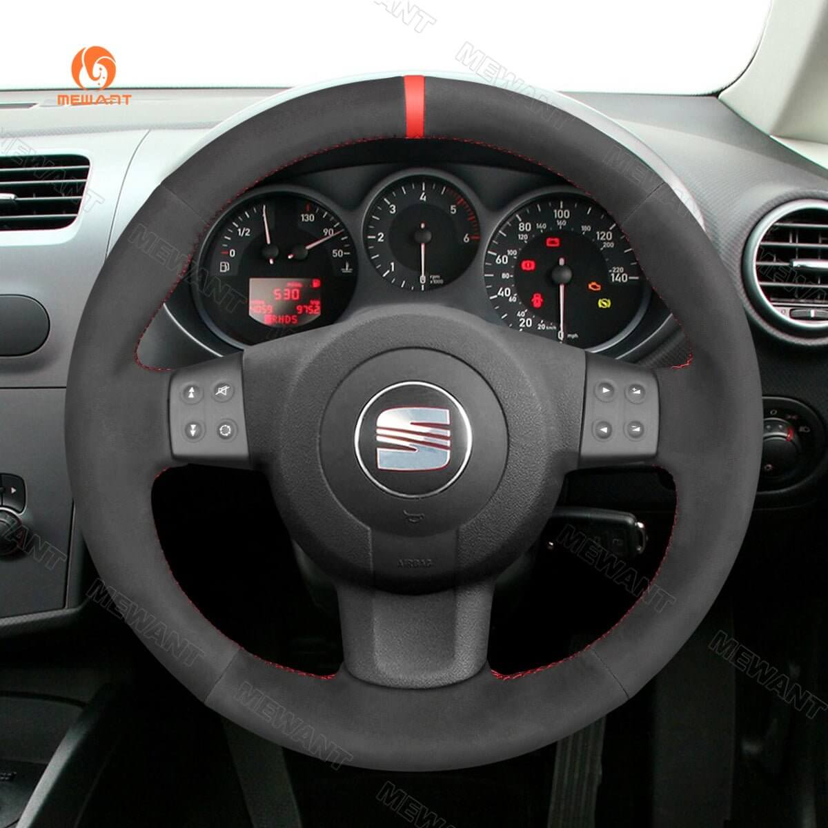 MEWANT Steering Wheel Cover for Seat Leon Ibiza Altea XL Toledo 2004 - 2009 - Alcantara, Leather, Carbon Fiber, Easy Install, Non - Slip, Best Steering Wheel Cover