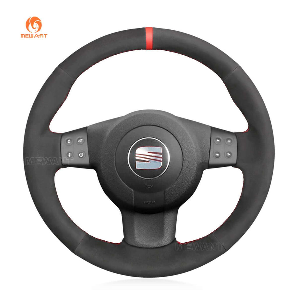 MEWANT Steering Wheel Cover for Seat Leon Ibiza Altea XL Toledo 2004 - 2009 - Alcantara, Leather, Carbon Fiber, Easy Install, Non - Slip, Best Steering Wheel Cover