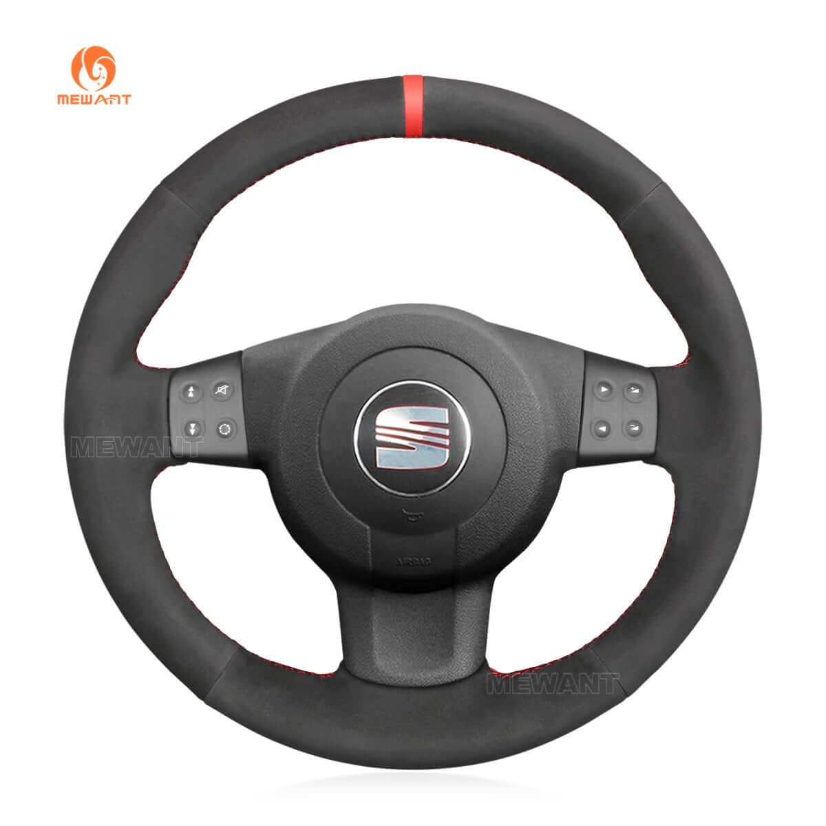 MEWANT Steering Wheel Cover for Seat Leon Ibiza Altea XL Toledo 2004 - 2009 - Alcantara, Leather, Carbon Fiber, Easy Install, Non - Slip, Best Steering Wheel Cover
