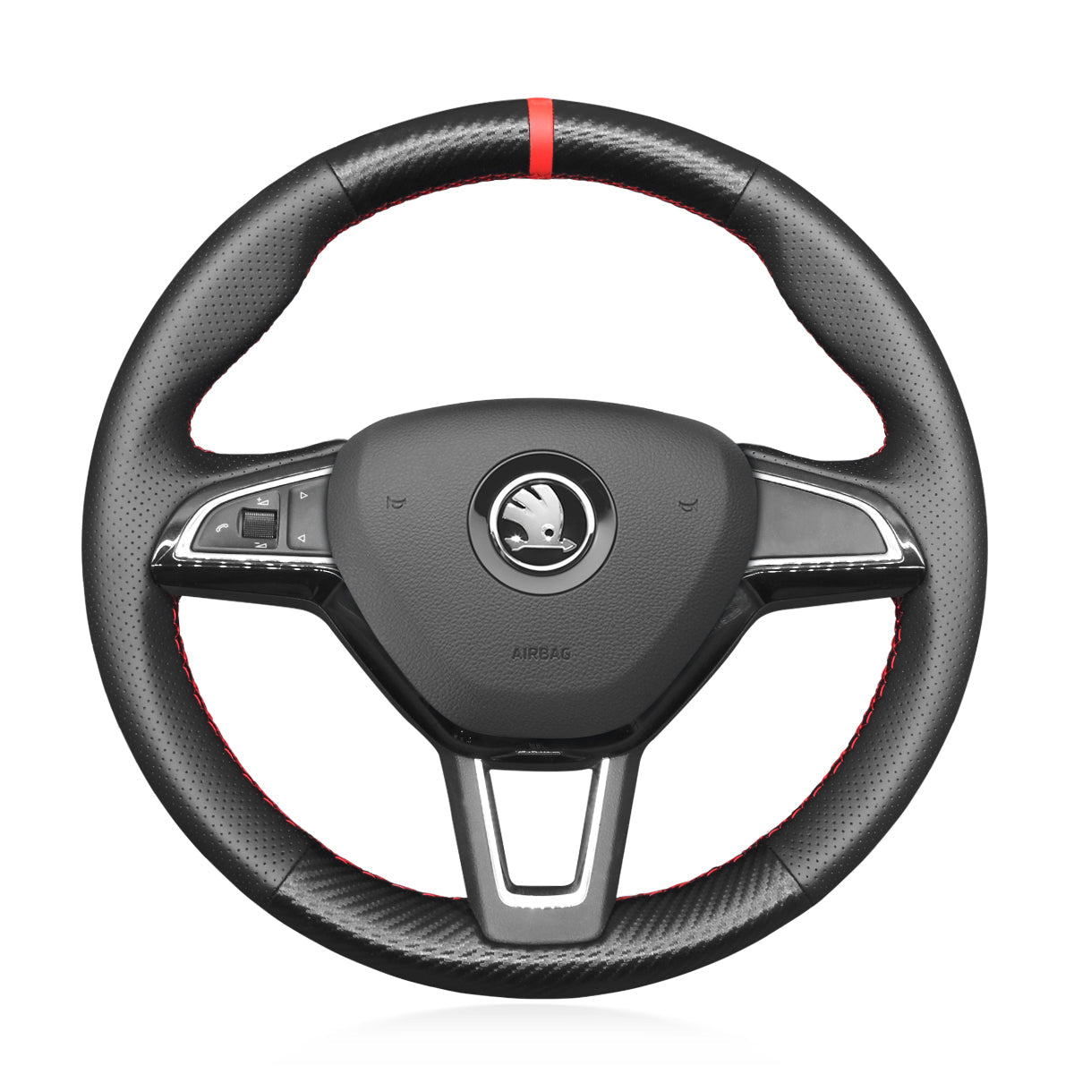 MEWANT Steering Wheel Cover for Skoda Citigo Fabia Karoq Roomster Octavia Superb Yeti Kodiaq Scala 2013 - 2019 - Alcantara, Leather, Carbon Fiber, Easy Install, Non - Slip, Best Steering Wheel Cover
