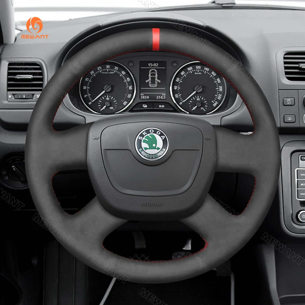 MEWANT Steering Wheel Cover for Skoda Octavia Citigo Roomster Fabia Superb Yeti 2008 - 2013 - Alcantara, Leather, Carbon Fiber, Easy Install, Non - Slip, Best Steering Wheel Cover