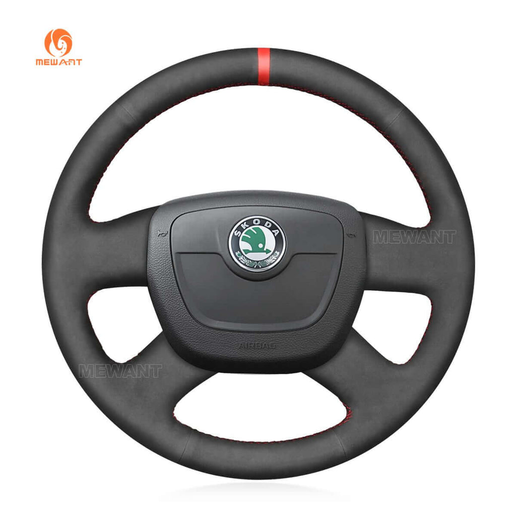 MEWANT Steering Wheel Cover for Skoda Octavia Citigo Roomster Fabia Superb Yeti 2008 - 2013 - Alcantara, Leather, Carbon Fiber, Easy Install, Non - Slip, Best Steering Wheel Cover