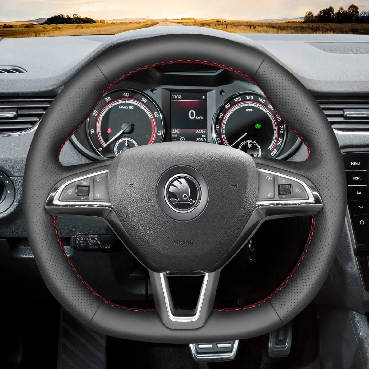 MEWANT Steering Wheel Cover for Skoda Octavia Fabia Kodiaq Citigo Superb Scala 2015 - 2019 - Alcantara, Leather, Carbon Fiber, Easy Install, Non - Slip, Best Steering Wheel Cover