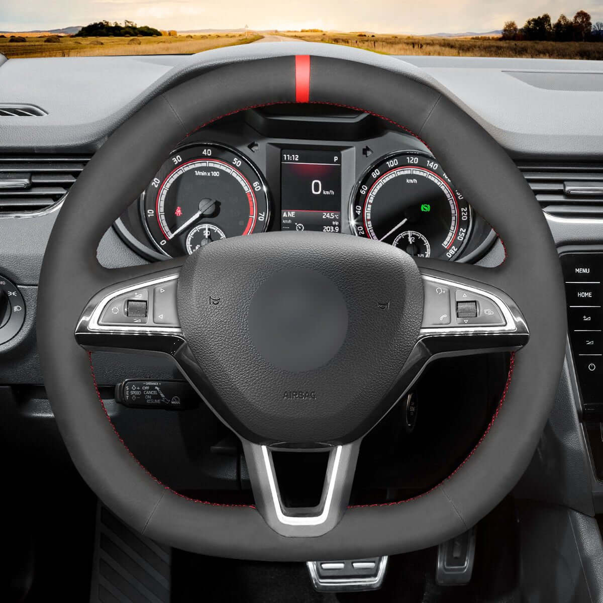 MEWANT Steering Wheel Cover for Skoda Octavia Fabia Kodiaq Citigo Superb Scala 2015 - 2019 - Alcantara, Leather, Carbon Fiber, Easy Install, Non - Slip, Best Steering Wheel Cover