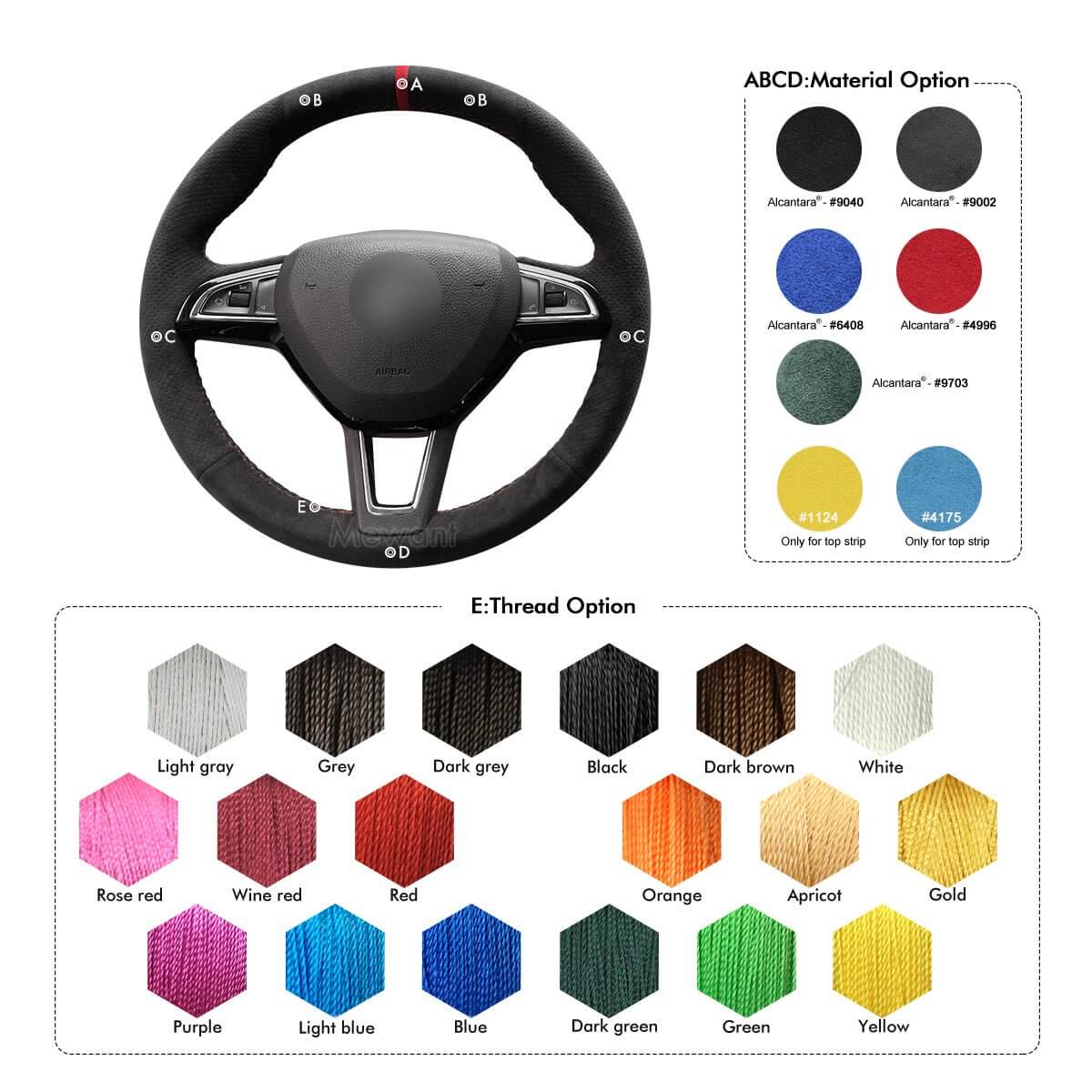 MEWANT Steering Wheel Cover for Skoda Octavia Fabia Rapid Spaceback Superb 3 - Spoke 2016 - 2017 - Alcantara, Leather, Carbon Fiber, Easy Install, Non - Slip, Best Steering Wheel Cover