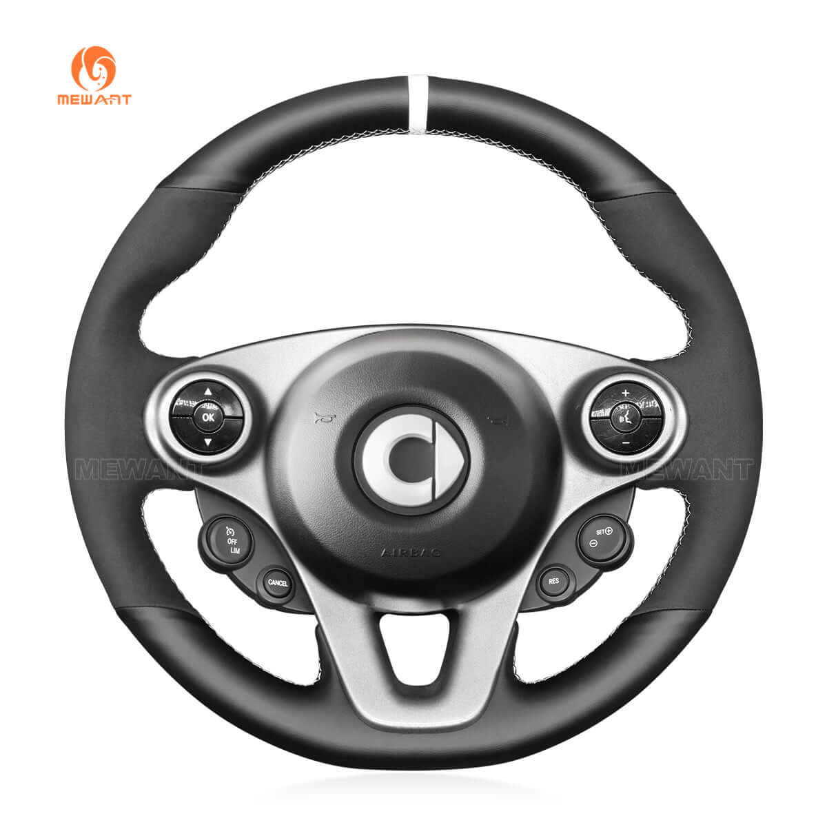 MEWANT Steering Wheel Cover for Smart New Fortwo Forfour 2015 - 2017 - Alcantara, Leather, Carbon Fiber, Easy Install, Non - Slip, Best Steering Wheel Cover