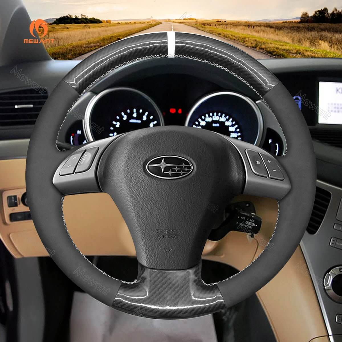 MEWANT Steering Wheel Cover for Subaru B9 Tribeca Tribeca 2006 - 2014 - Alcantara, Leather, Carbon Fiber, Easy Install, Non - Slip, Best Steering Wheel Cover