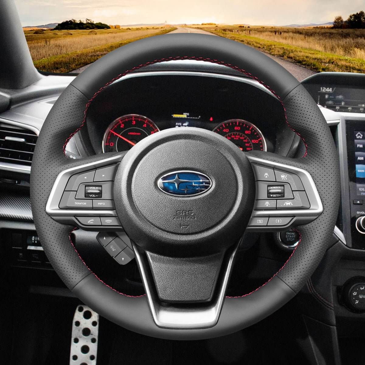 MEWANT Steering Wheel Cover for Subaru Forester Ascent Crosstrek Impreza Legacy Outback 2017 - 2026 - Alcantara, Leather, Carbon Fiber, Easy Install, Non - Slip, Best Steering Wheel Cover