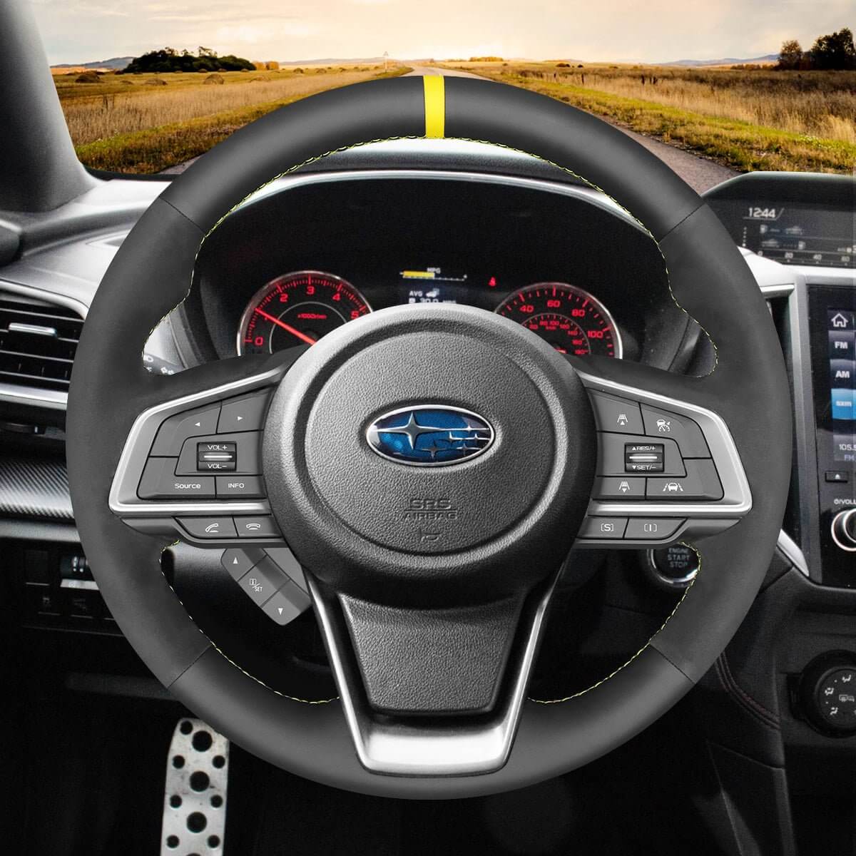 MEWANT Steering Wheel Cover for Subaru Forester Ascent Crosstrek Impreza Legacy Outback 2017 - 2026 - Alcantara, Leather, Carbon Fiber, Easy Install, Non - Slip, Best Steering Wheel Cover