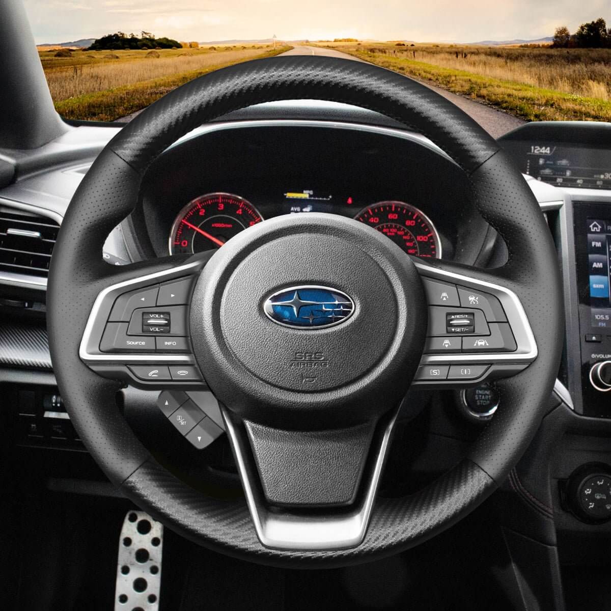 MEWANT Steering Wheel Cover for Subaru Forester Ascent Crosstrek Impreza Legacy Outback 2017 - 2026 - Alcantara, Leather, Carbon Fiber, Easy Install, Non - Slip, Best Steering Wheel Cover