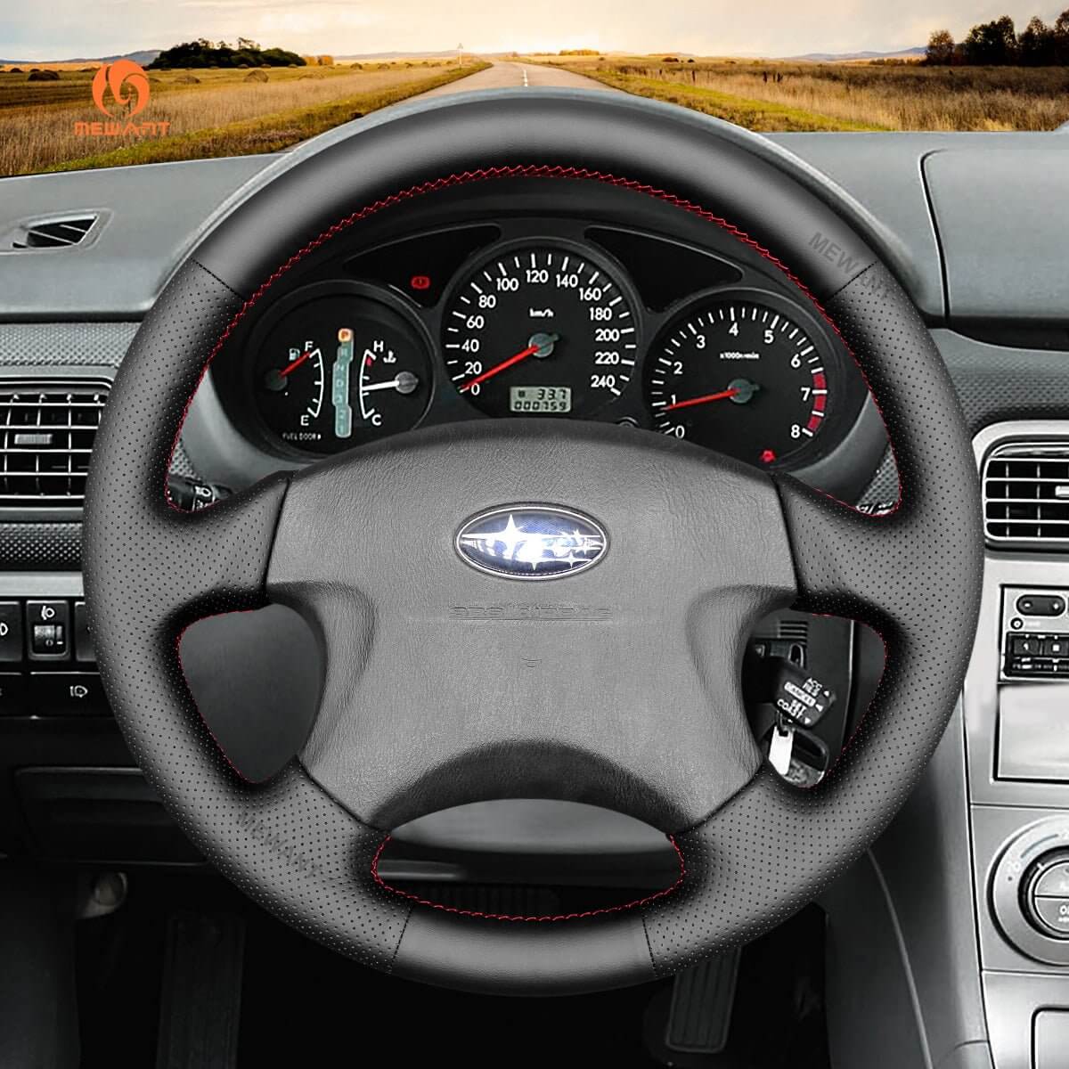 MEWANT Steering Wheel Cover for Subaru Forester Impreza Legacy Outback Baja 2000 - 2006 - Alcantara, Leather, Carbon Fiber, Easy Install, Non - Slip, Best Steering Wheel Cover