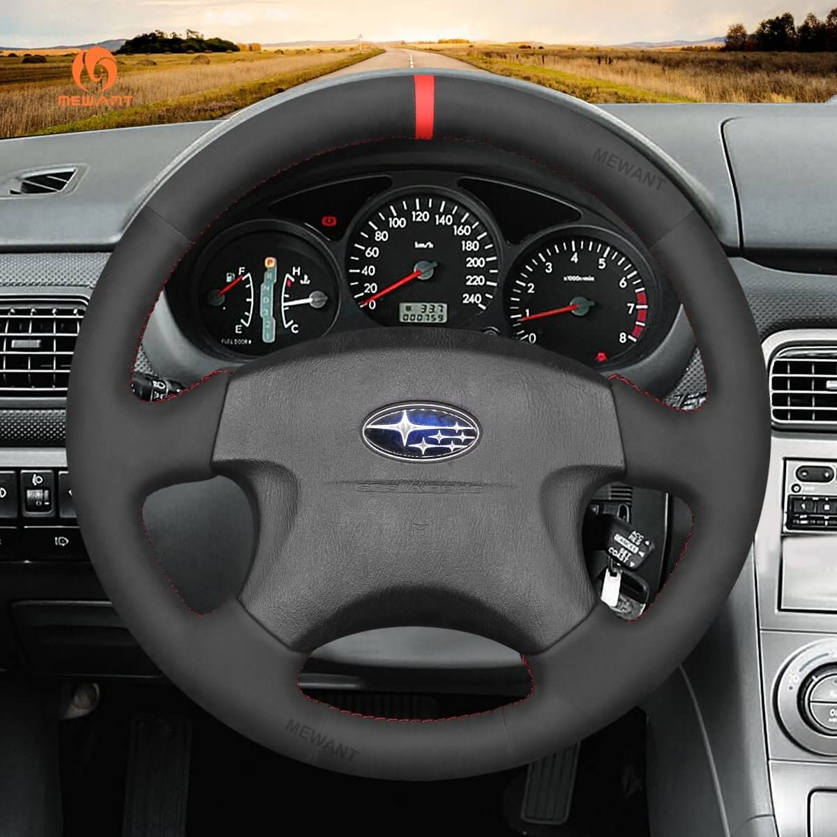 MEWANT Steering Wheel Cover for Subaru Forester Impreza Legacy Outback Baja 2000 - 2006 - Alcantara, Leather, Carbon Fiber, Easy Install, Non - Slip, Best Steering Wheel Cover