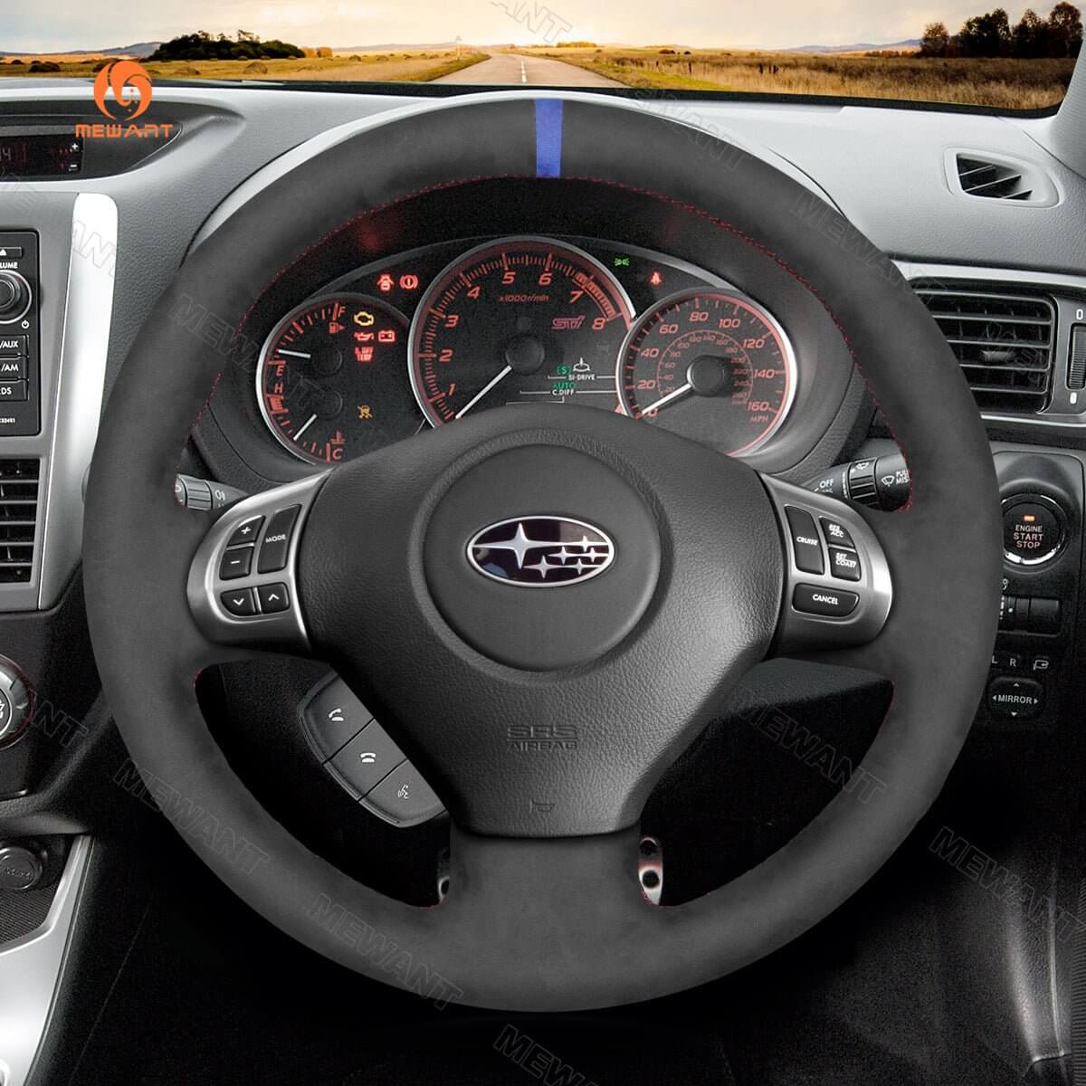 MEWANT Steering Wheel Cover for Subaru Forester Impreza Legacy Outback Exiga 2008 - 2014 - Alcantara, Leather, Carbon Fiber, Easy Install, Non - Slip, Best Steering Wheel Cover
