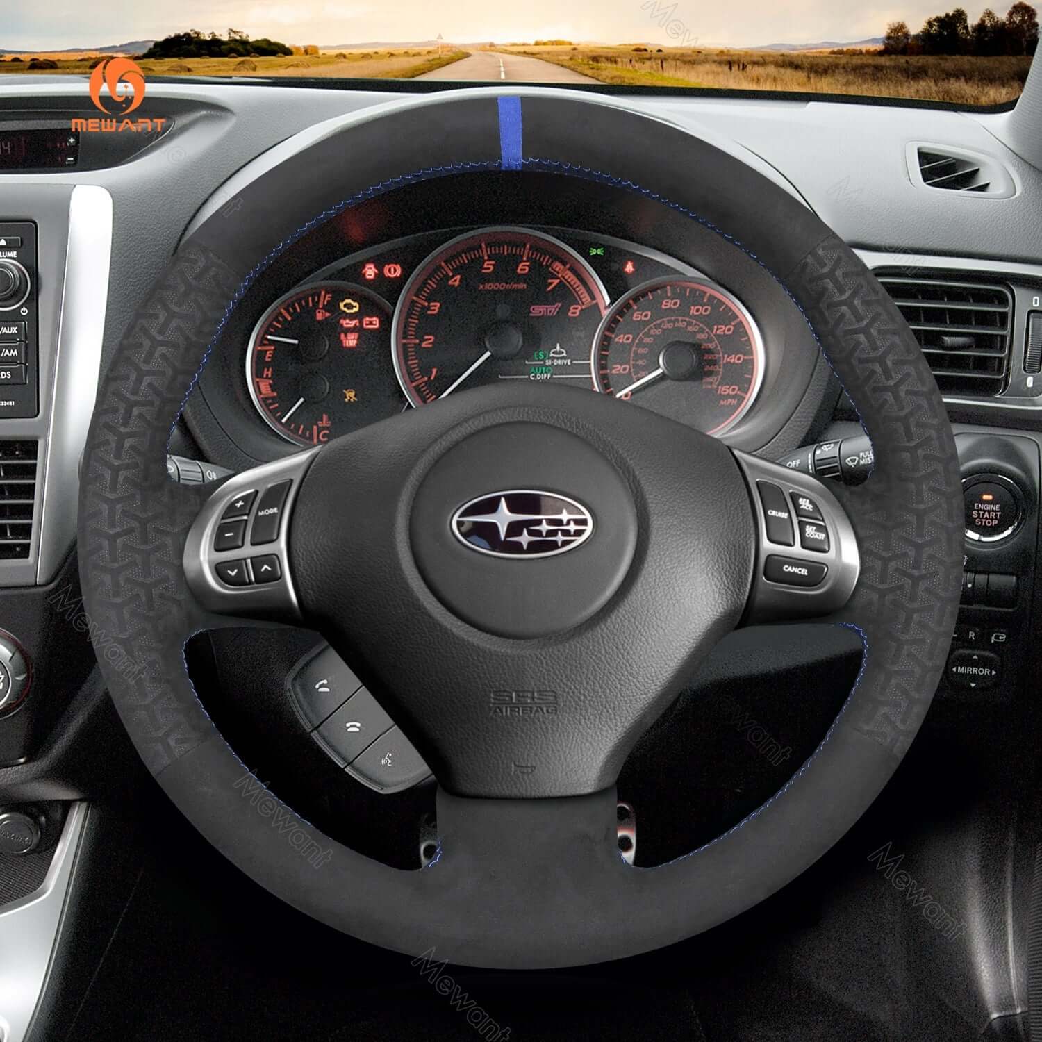 MEWANT Steering Wheel Cover for Subaru Forester Impreza Legacy Outback WRX STI Exiga 2008 - 2014 - Alcantara, Leather, Carbon Fiber, Easy Install, Non - Slip, Best Steering Wheel Cover