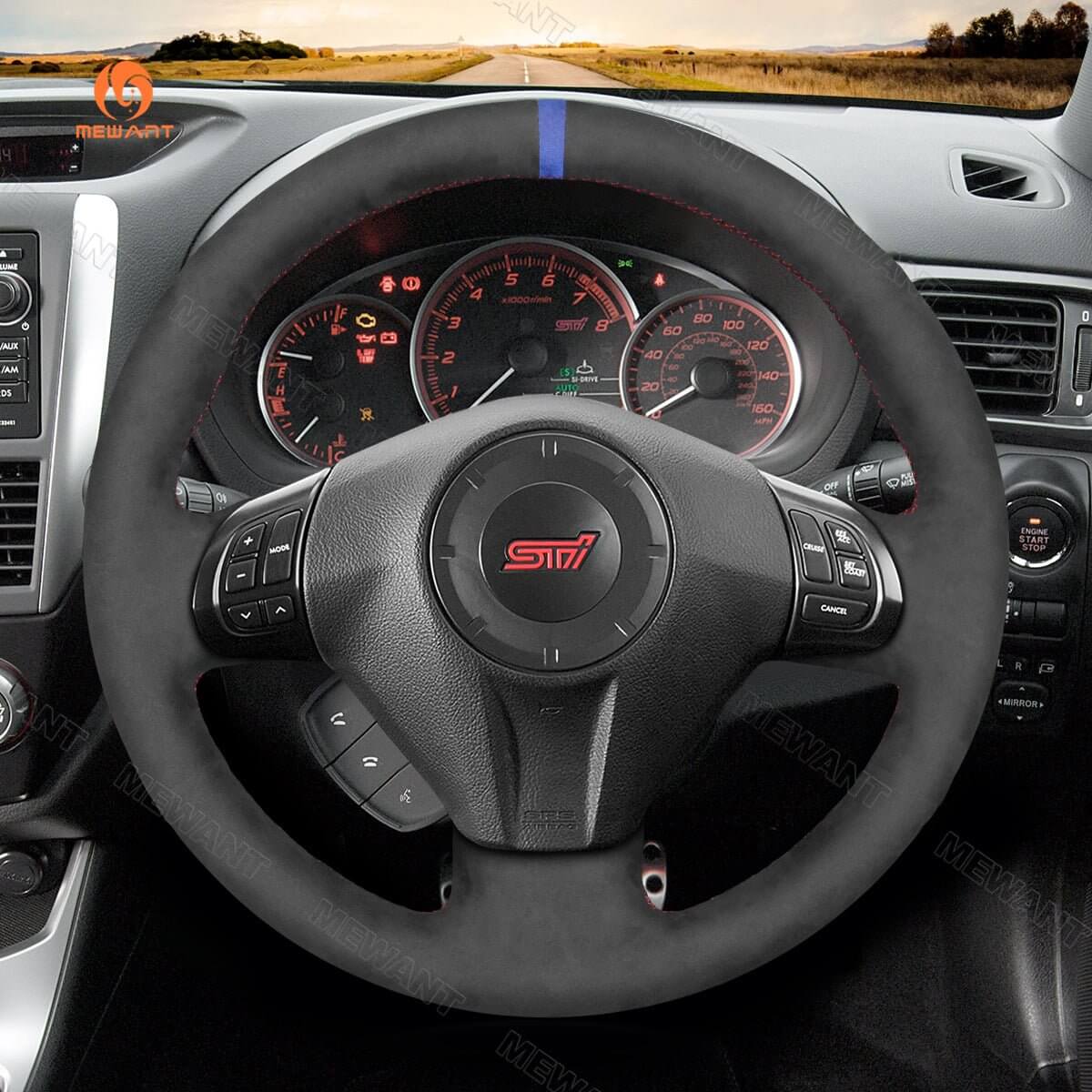 MEWANT Steering Wheel Cover for Subaru Forester Impreza Legacy Outback WRX STI Exiga 2008 - 2014 - Alcantara, Leather, Carbon Fiber, Easy Install, Non - Slip, Best Steering Wheel Cover
