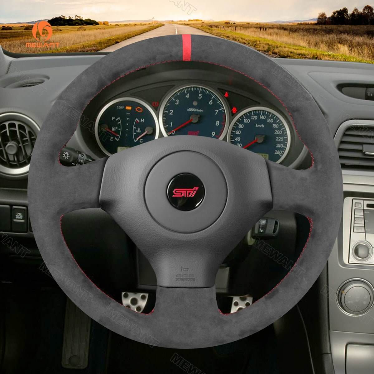 MEWANT Steering Wheel Cover for Subaru Forester Impreza WRX WRX STI Legacy Outback 2005 - 2008 - Alcantara, Leather, Carbon Fiber, Easy Install, Non - Slip, Best Steering Wheel Cover