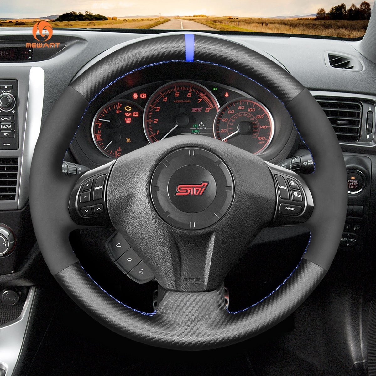 MEWANT Steering Wheel Cover for Subaru Forester Legacy Outback Impreza WRX STI Exiga 2008 - 2014 - Alcantara, Leather, Carbon Fiber, Easy Install, Non - Slip, Best Steering Wheel Cover