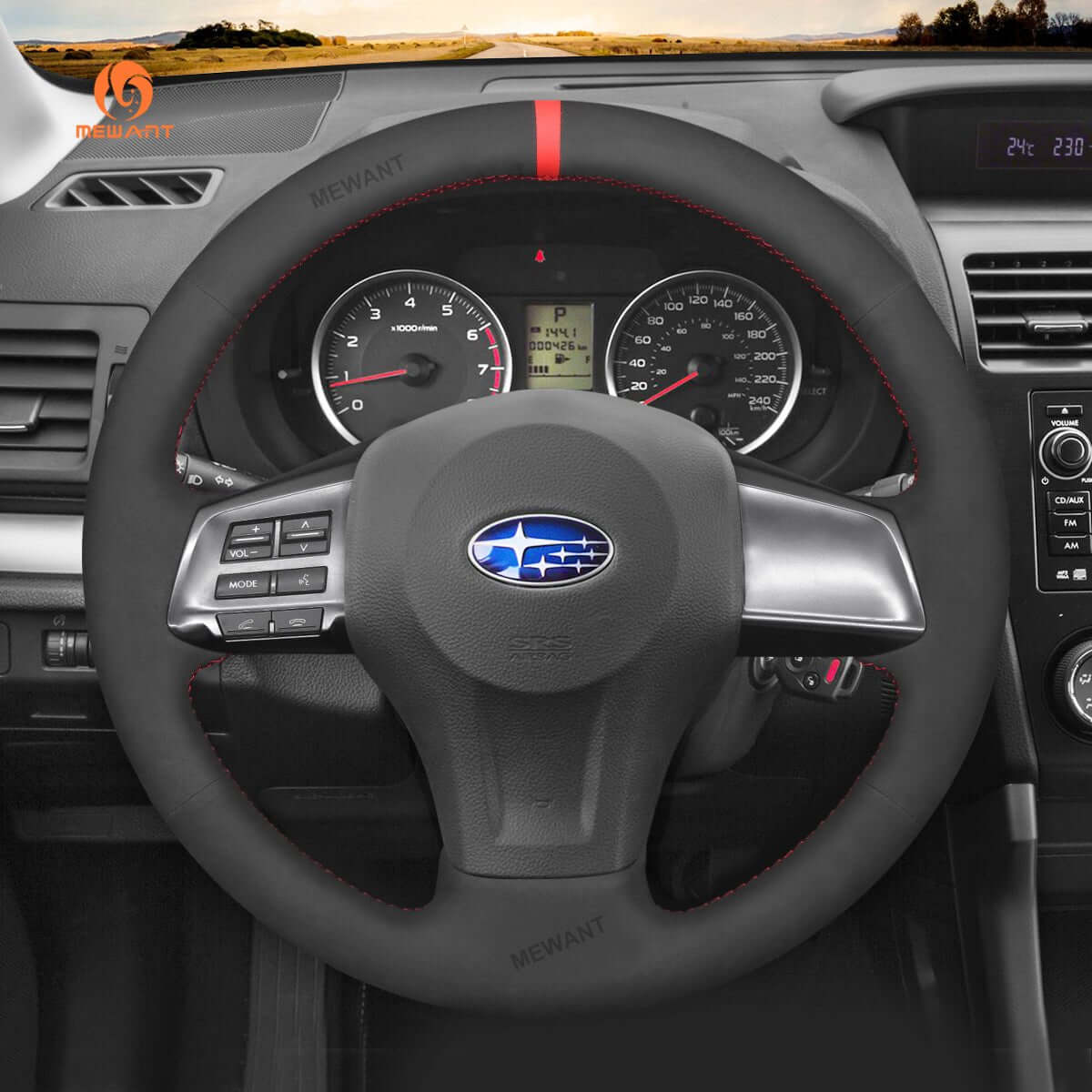 MEWANT Steering Wheel Cover for Subaru Forester Legacy Outback XV Crosstrek Impreza 2012 - 2016 - Alcantara, Leather, Carbon Fiber, Easy Install, Non - Slip, Best Steering Wheel Cover