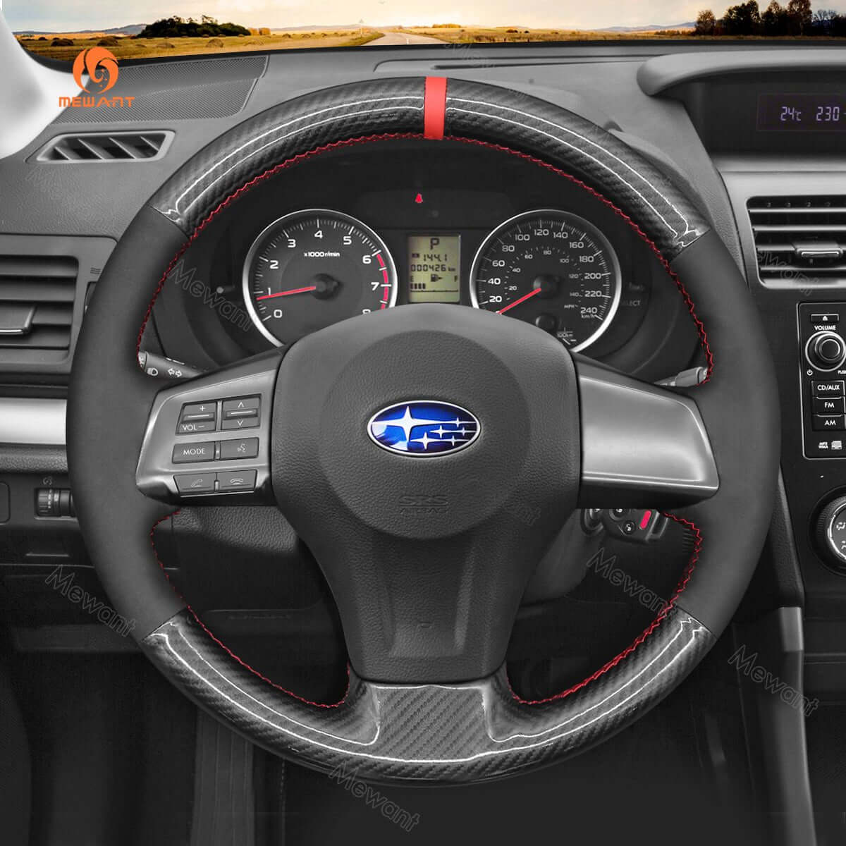 MEWANT Steering Wheel Cover for Subaru Forester Legacy Outback XV Crosstrek Impreza 2012 - 2016 - Alcantara, Leather, Carbon Fiber, Easy Install, Non - Slip, Best Steering Wheel Cover