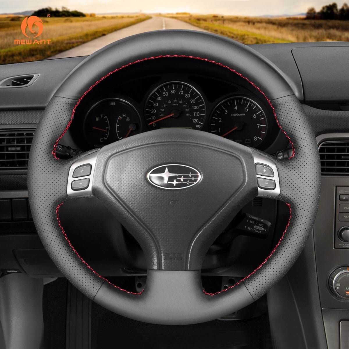 MEWANT Steering Wheel Cover for Subaru Forester Outback Legacy 2005 - 2007 - Alcantara, Leather, Carbon Fiber, Easy Install, Non - Slip, Best Steering Wheel Cover