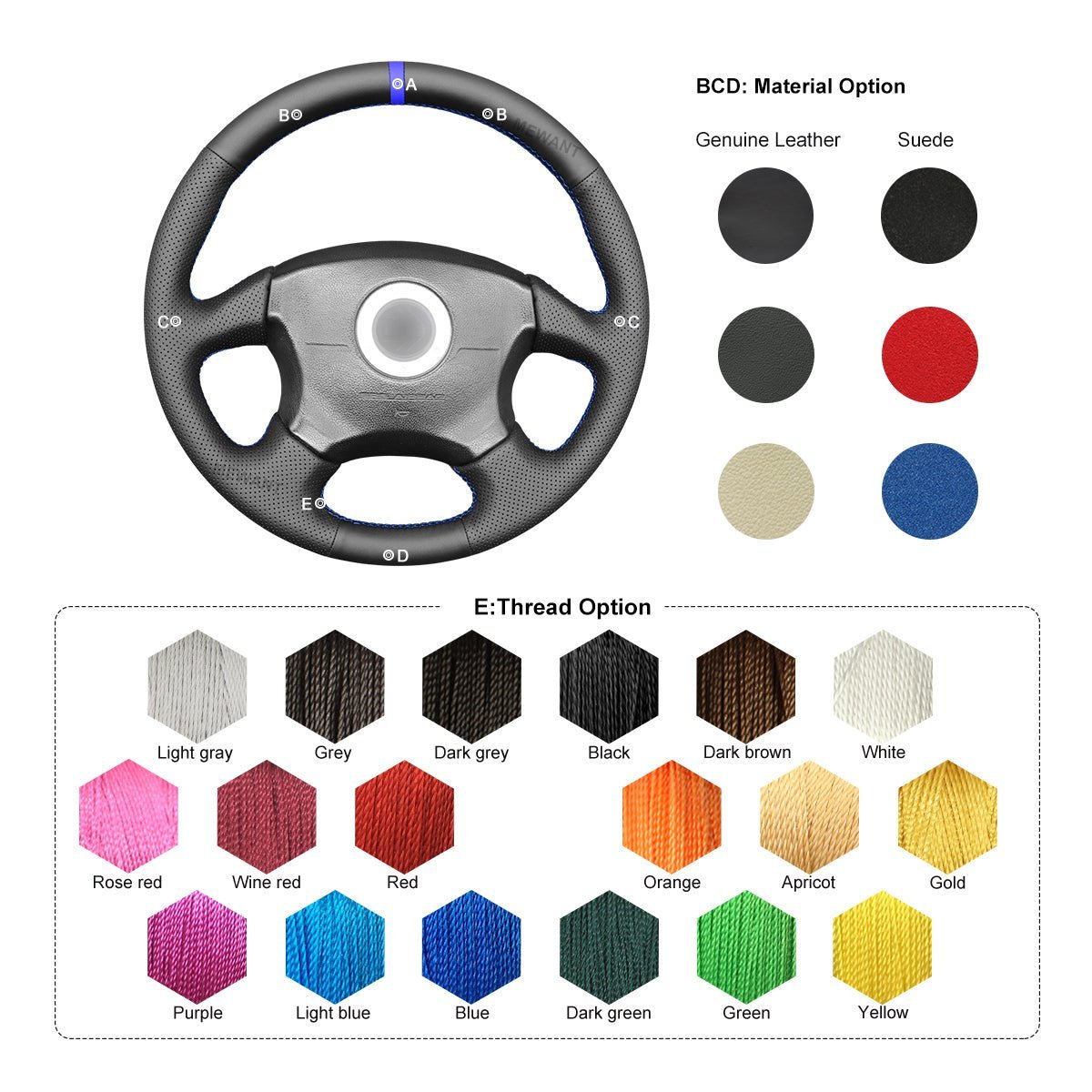 MEWANT Steering Wheel Cover for Subaru Impreza WRX 2002 - 2004 - Alcantara, Leather, Carbon Fiber, Easy Install, Non - Slip, Best Steering Wheel Cover