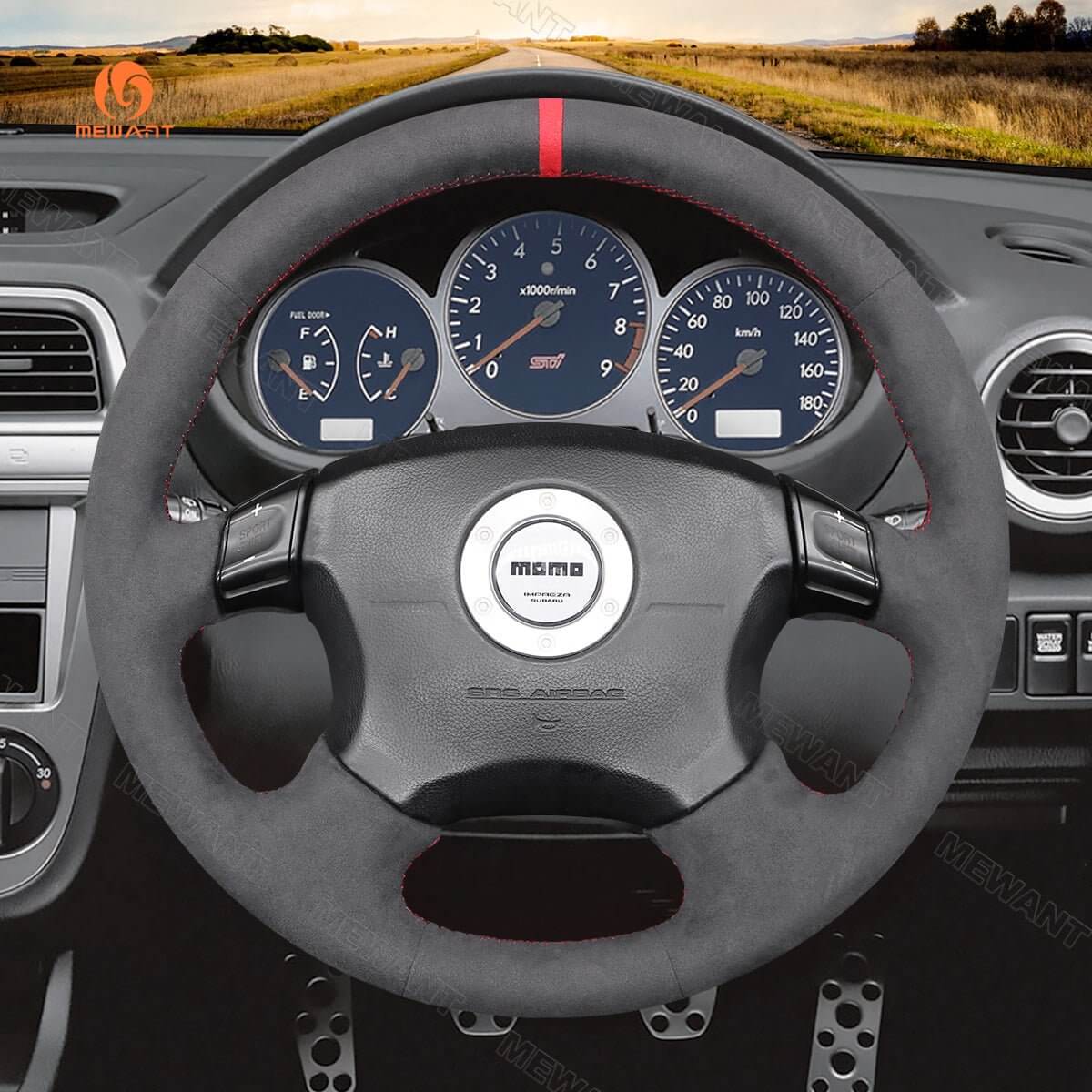 MEWANT Steering Wheel Cover for Subaru Impreza WRX 2002 - 2004 - Alcantara, Leather, Carbon Fiber, Easy Install, Non - Slip, Best Steering Wheel Cover