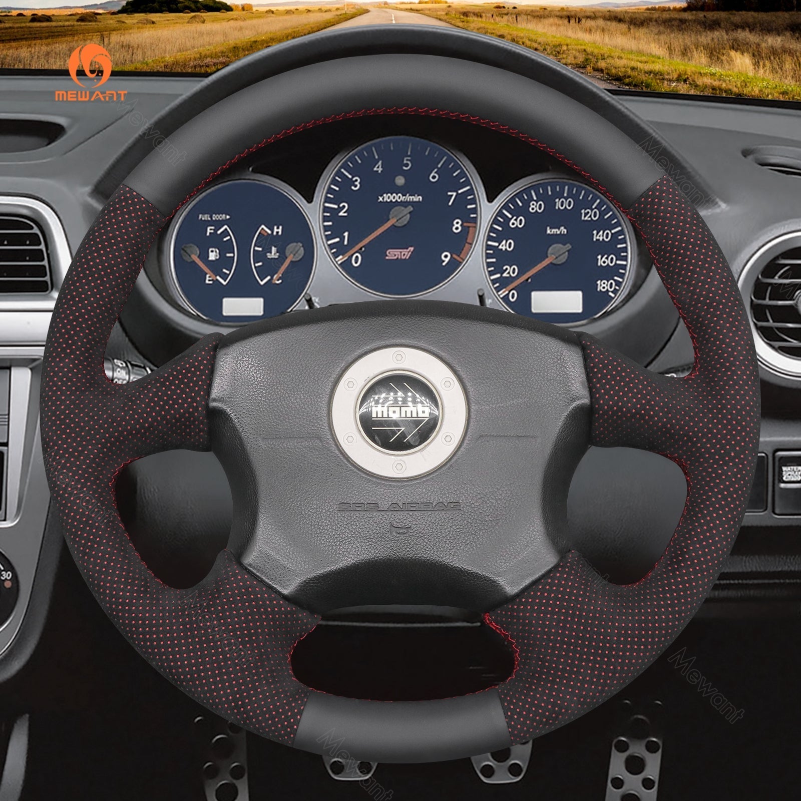 MEWANT Steering Wheel Cover for Subaru Impreza WRX 2002 - 2004 - Alcantara, Leather, Carbon Fiber, Easy Install, Non - Slip, Best Steering Wheel Cover
