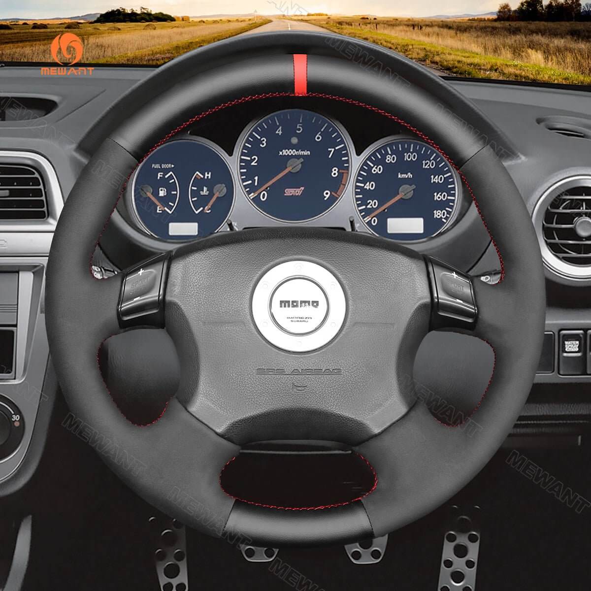 MEWANT Steering Wheel Cover for Subaru Impreza WRX 2002 - 2004 - Alcantara, Leather, Carbon Fiber, Easy Install, Non - Slip, Best Steering Wheel Cover