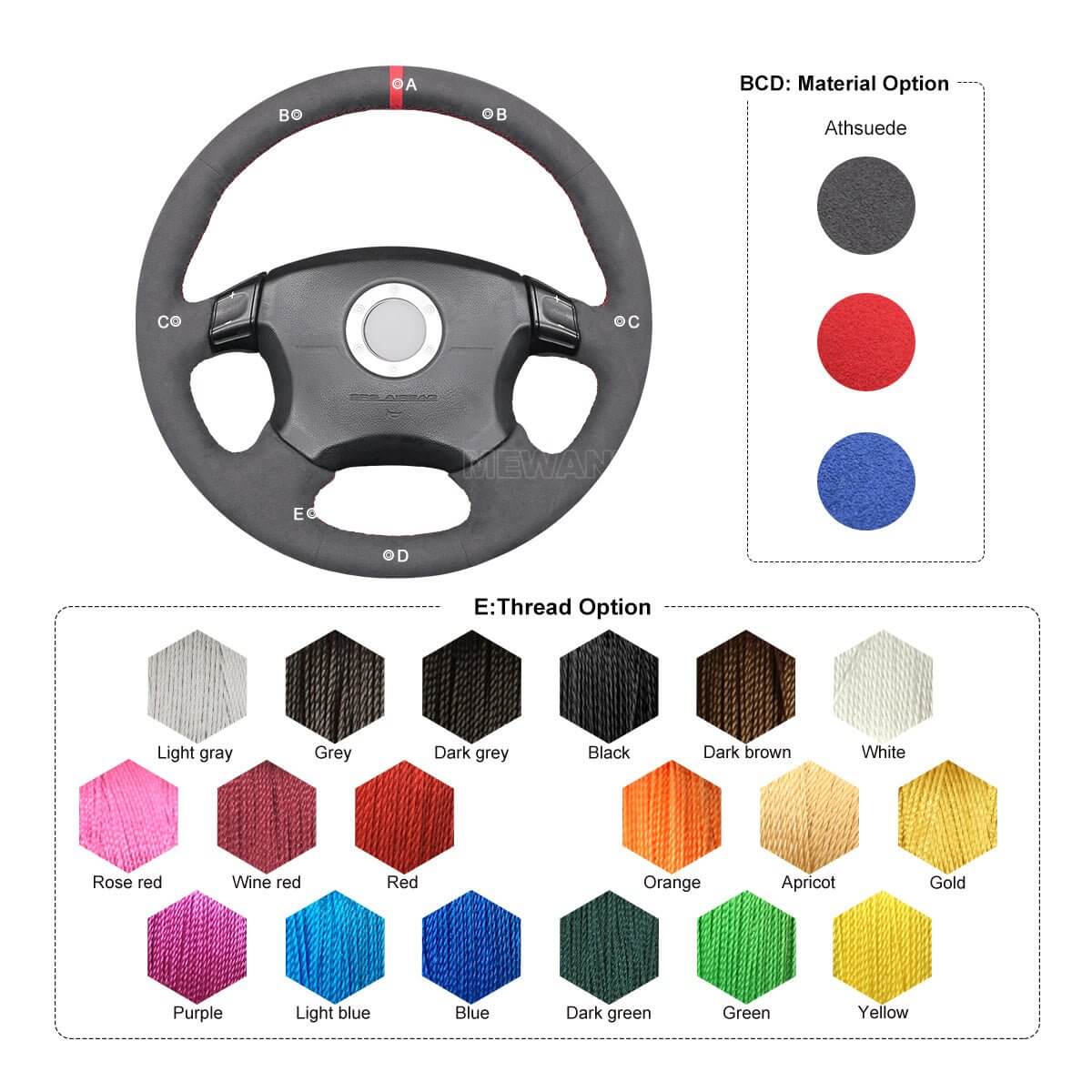 MEWANT Steering Wheel Cover for Subaru Impreza WRX 2002 - 2004 - Alcantara, Leather, Carbon Fiber, Easy Install, Non - Slip, Best Steering Wheel Cover