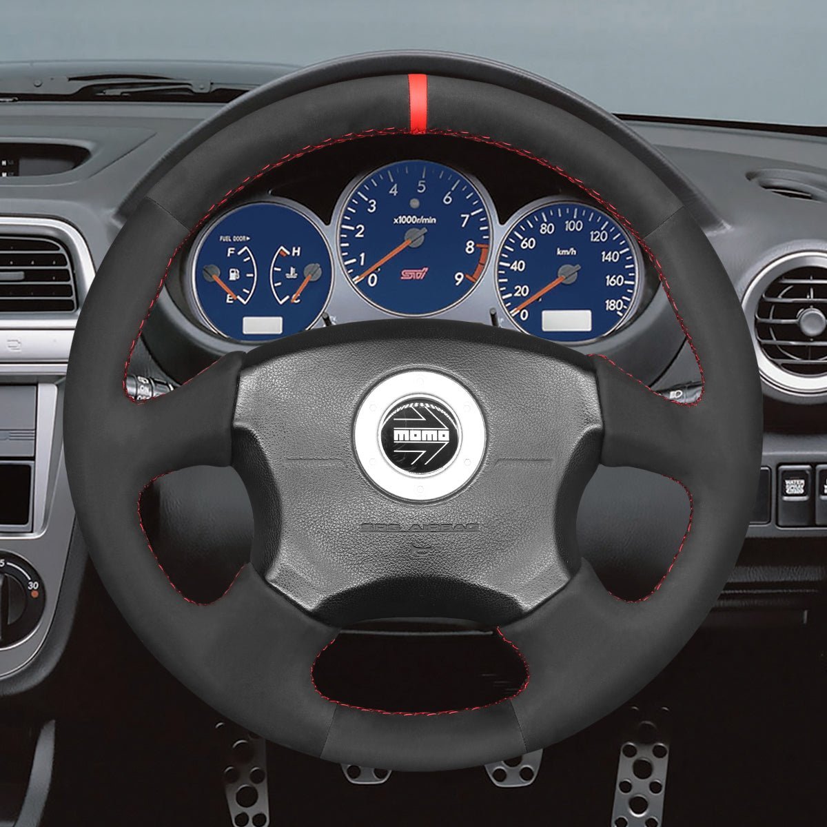 MEWANT Steering Wheel Cover for Subaru Impreza WRX 2002 - 2004 - Alcantara, Leather, Carbon Fiber, Easy Install, Non - Slip, Best Steering Wheel Cover