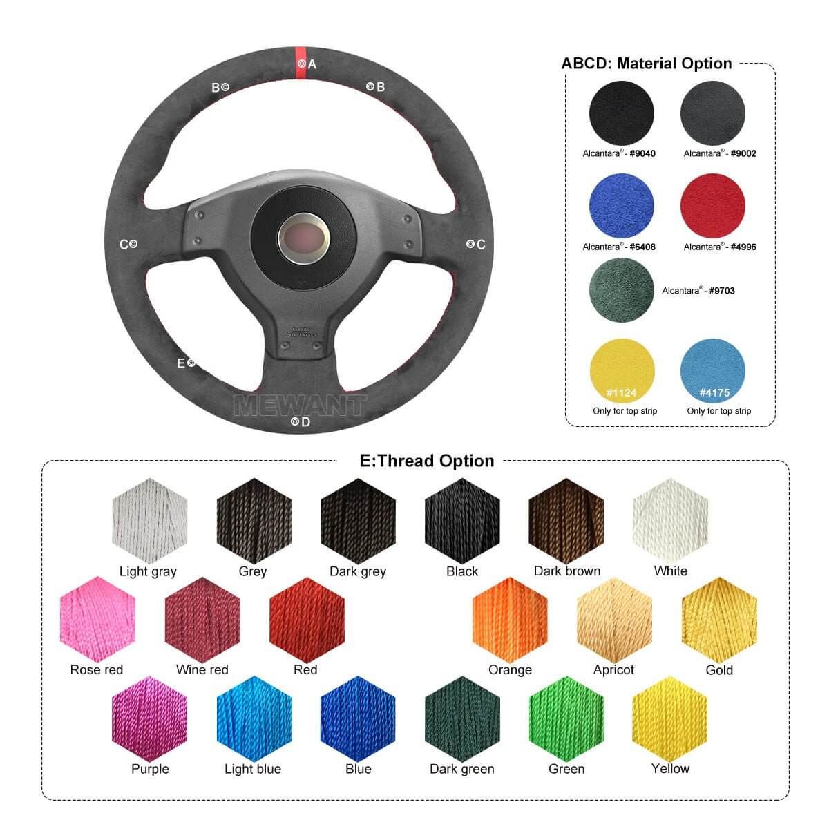 MEWANT Steering Wheel Cover for Subaru Impreza WRX STI 2002 - 2004 - Alcantara, Leather, Carbon Fiber, Easy Install, Non - Slip, Best Steering Wheel Cover