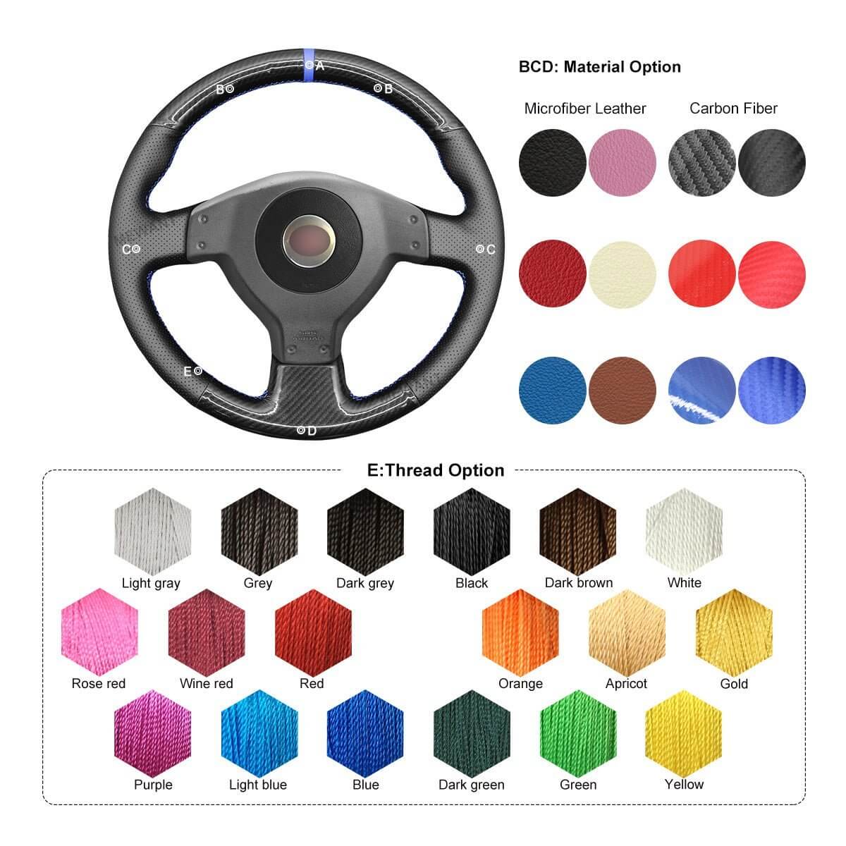 MEWANT Steering Wheel Cover for Subaru Impreza WRX STI 2002 - 2004 - Alcantara, Leather, Carbon Fiber, Easy Install, Non - Slip, Best Steering Wheel Cover