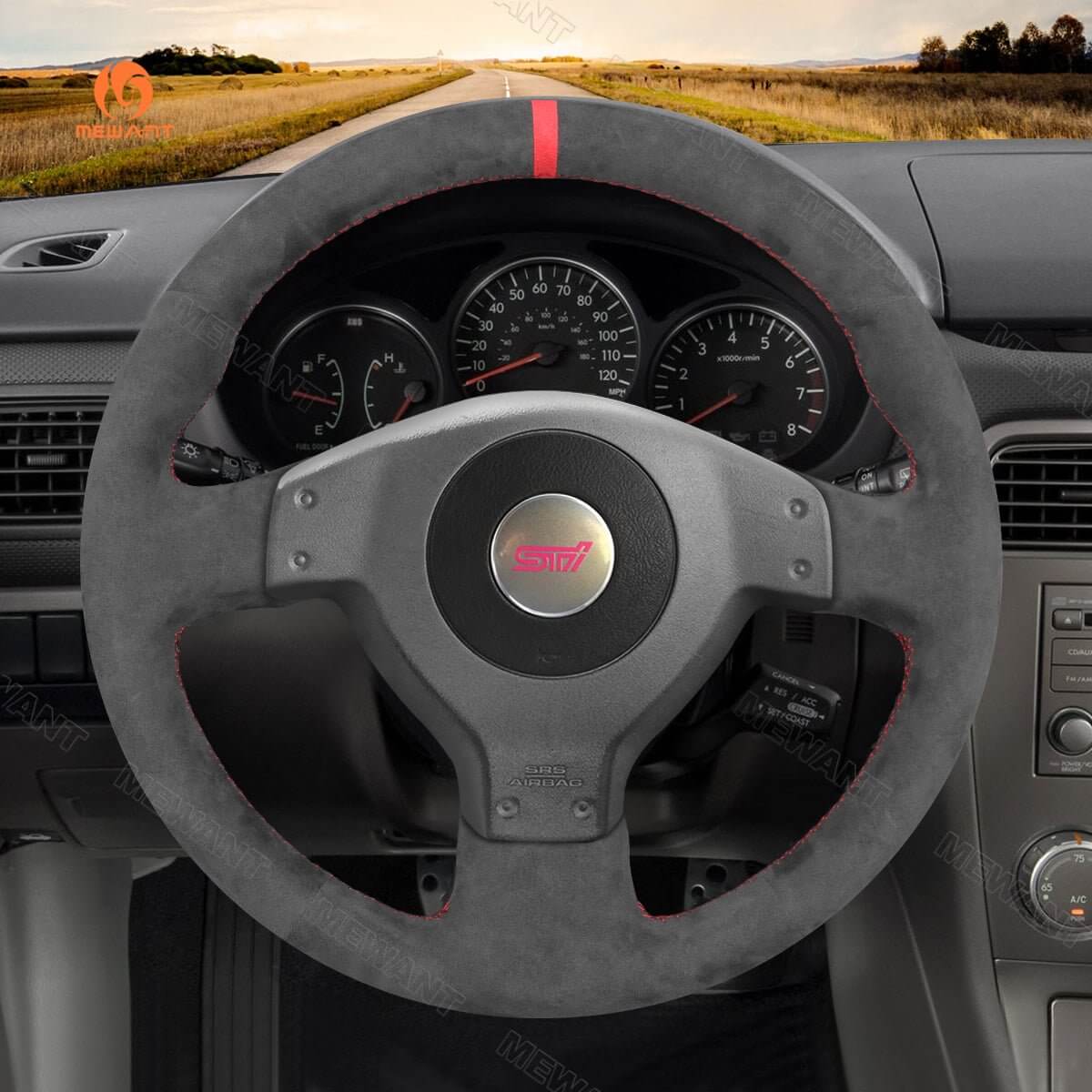 MEWANT Steering Wheel Cover for Subaru Impreza WRX STI 2002 - 2004 - Alcantara, Leather, Carbon Fiber, Easy Install, Non - Slip, Best Steering Wheel Cover