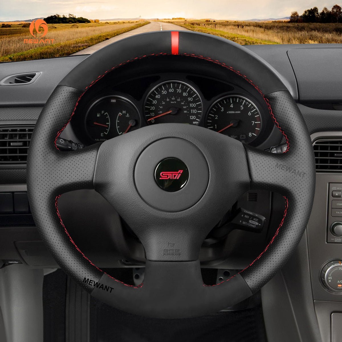 MEWANT Steering Wheel Cover for Subaru Impreza WRX STI 2002 - 2004 - Alcantara, Leather, Carbon Fiber, Easy Install, Non - Slip, Best Steering Wheel Cover