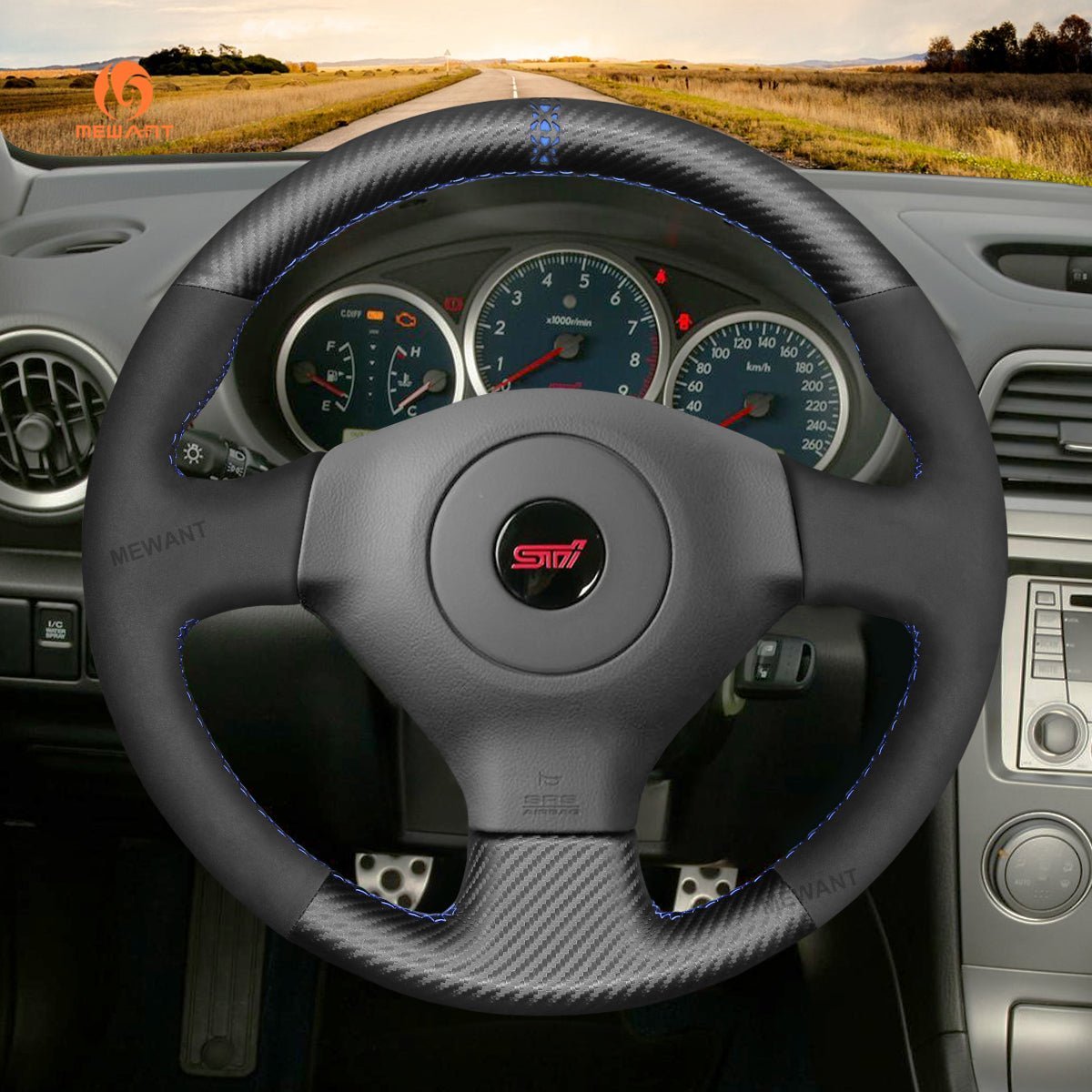 MEWANT Steering Wheel Cover for Subaru Impreza WRX STI 2002 - 2004 - Alcantara, Leather, Carbon Fiber, Easy Install, Non - Slip, Best Steering Wheel Cover