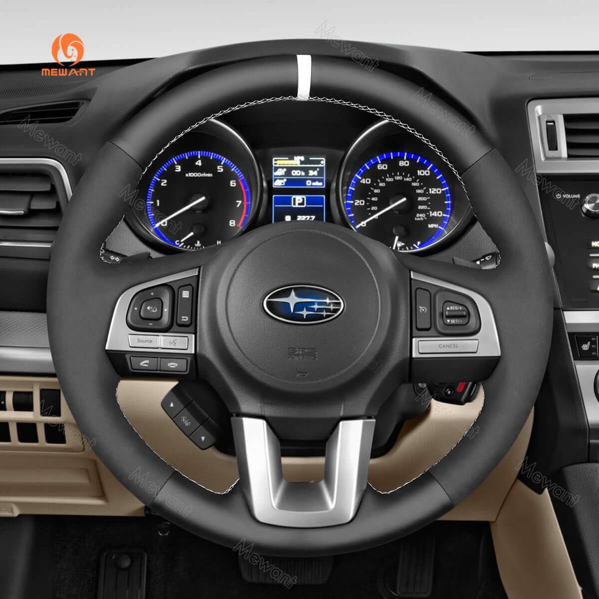MEWANT Steering Wheel Cover for Subaru Legacy Outback XV Crosstrek Forester 2015 - 2017 - Alcantara, Leather, Carbon Fiber, Easy Install, Non - Slip, Best Steering Wheel Cover