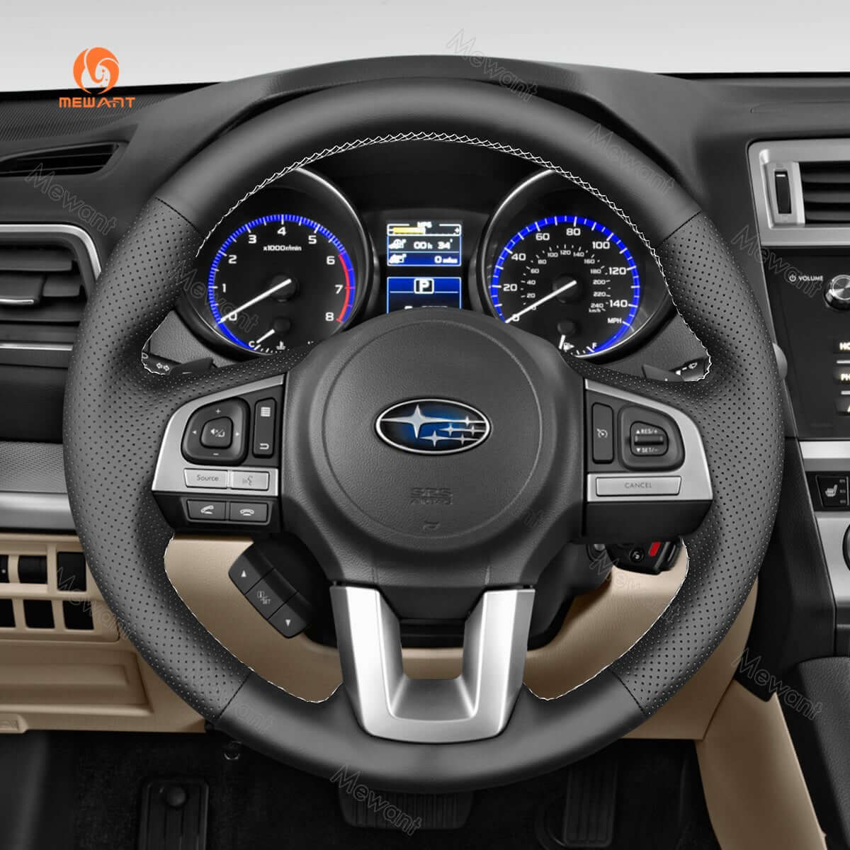 MEWANT Steering Wheel Cover for Subaru Legacy Outback XV Crosstrek Forester 2015 - 2017 - Alcantara, Leather, Carbon Fiber, Easy Install, Non - Slip, Best Steering Wheel Cover