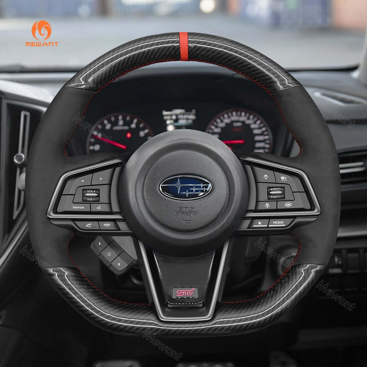 MEWANT Steering Wheel Cover for Subaru WRX 2022 - 2023 - Alcantara, Leather, Carbon Fiber, Easy Install, Non - Slip, Best Steering Wheel Cover