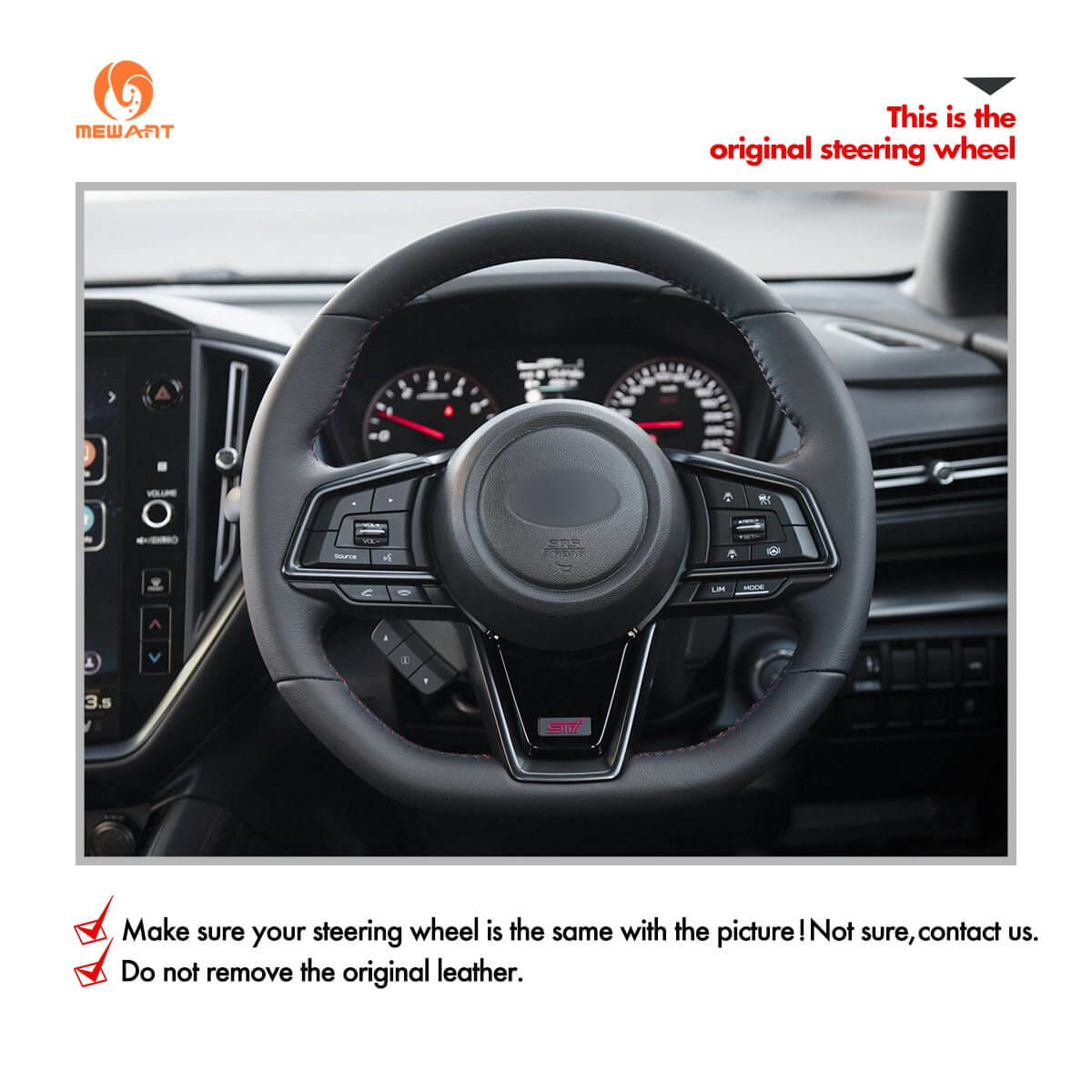 MEWANT Steering Wheel Cover for Subaru WRX 2022 - 2023 - Alcantara, Leather, Carbon Fiber, Easy Install, Non - Slip, Best Steering Wheel Cover