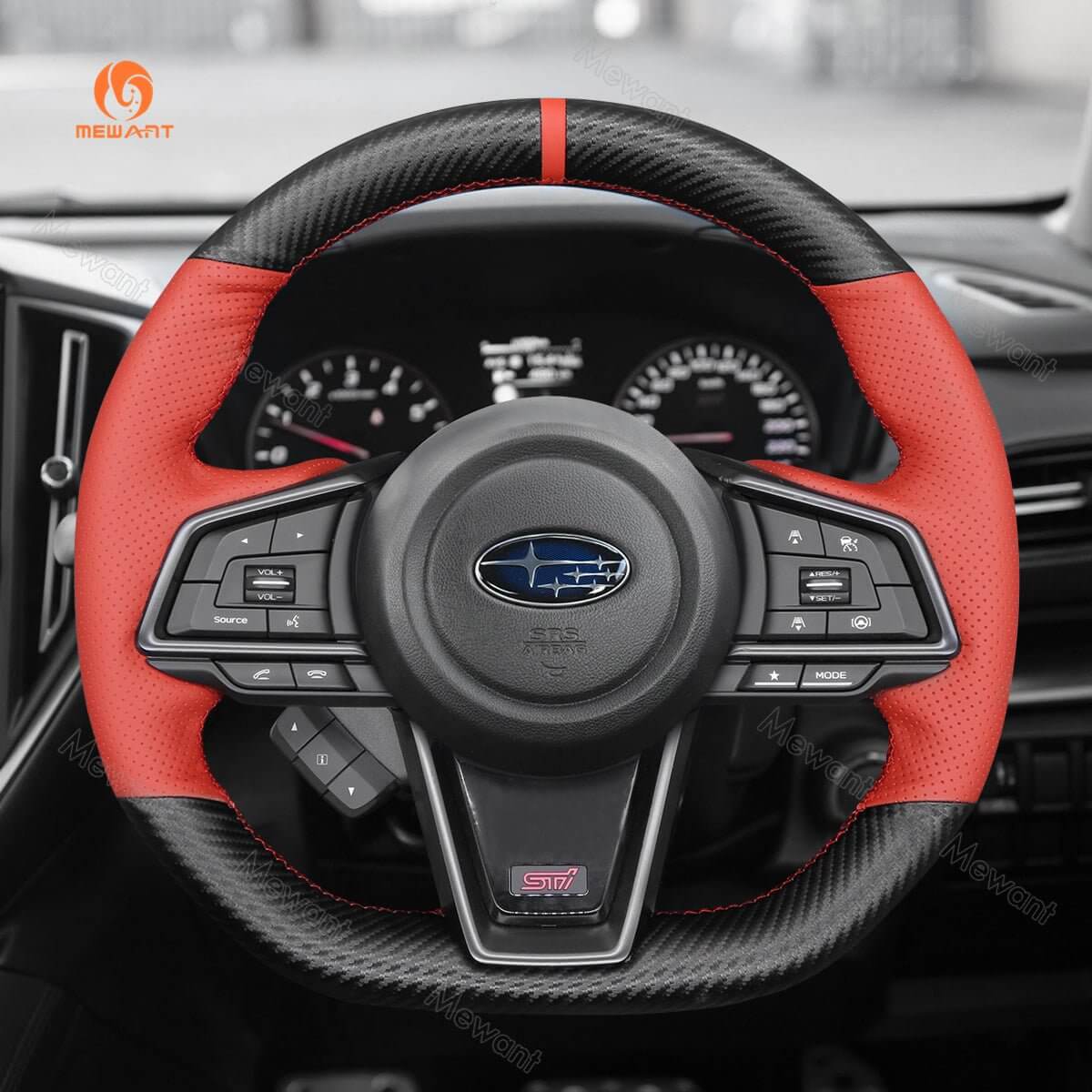 MEWANT Steering Wheel Cover for Subaru WRX 2022 - 2023 - Alcantara, Leather, Carbon Fiber, Easy Install, Non - Slip, Best Steering Wheel Cover